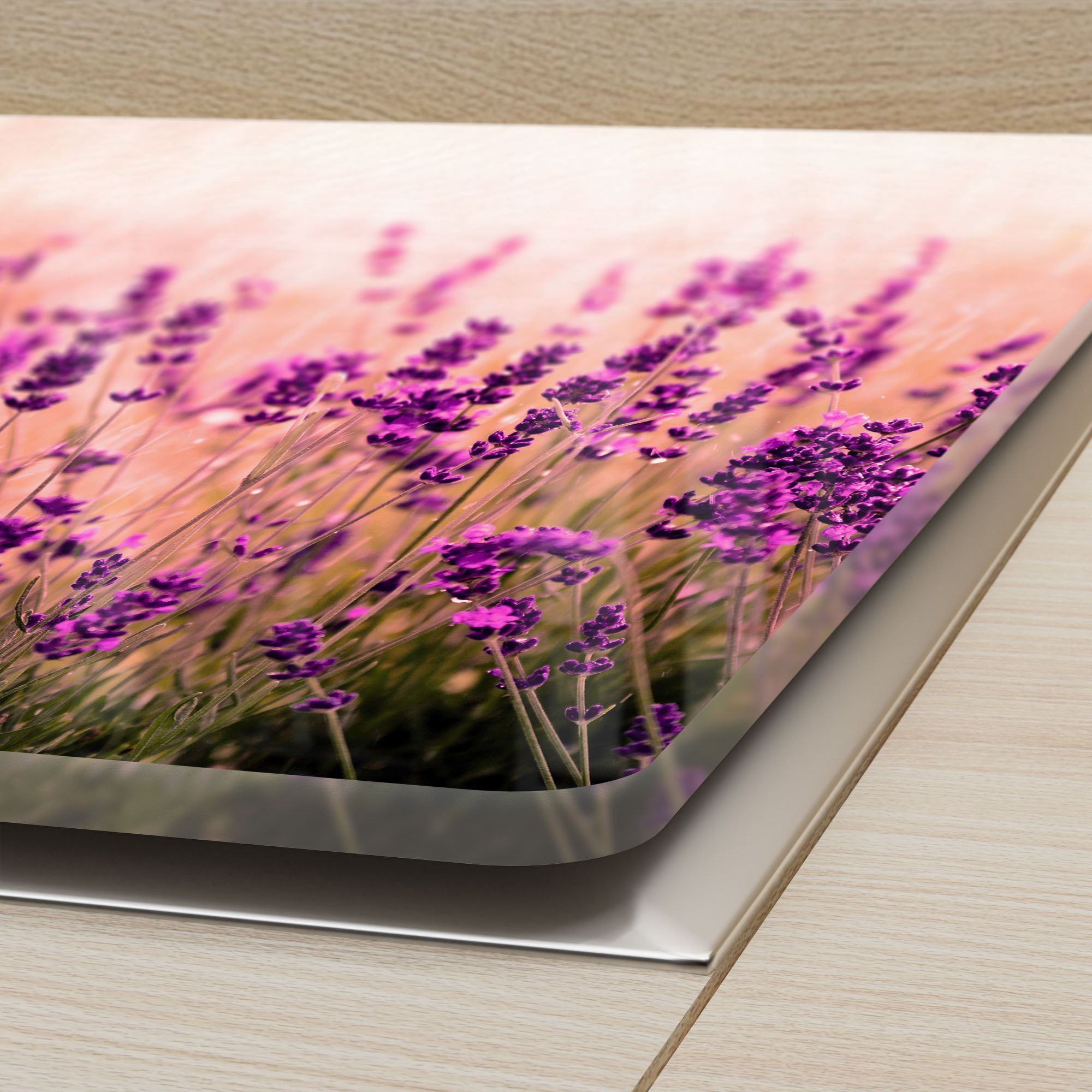 Herdabdeckplatte Herd DEQORI 'Lavendelblüten im Regen', Ceranfeld Herdblende-/Abdeckplatte Glas, tlg), (2 Glas