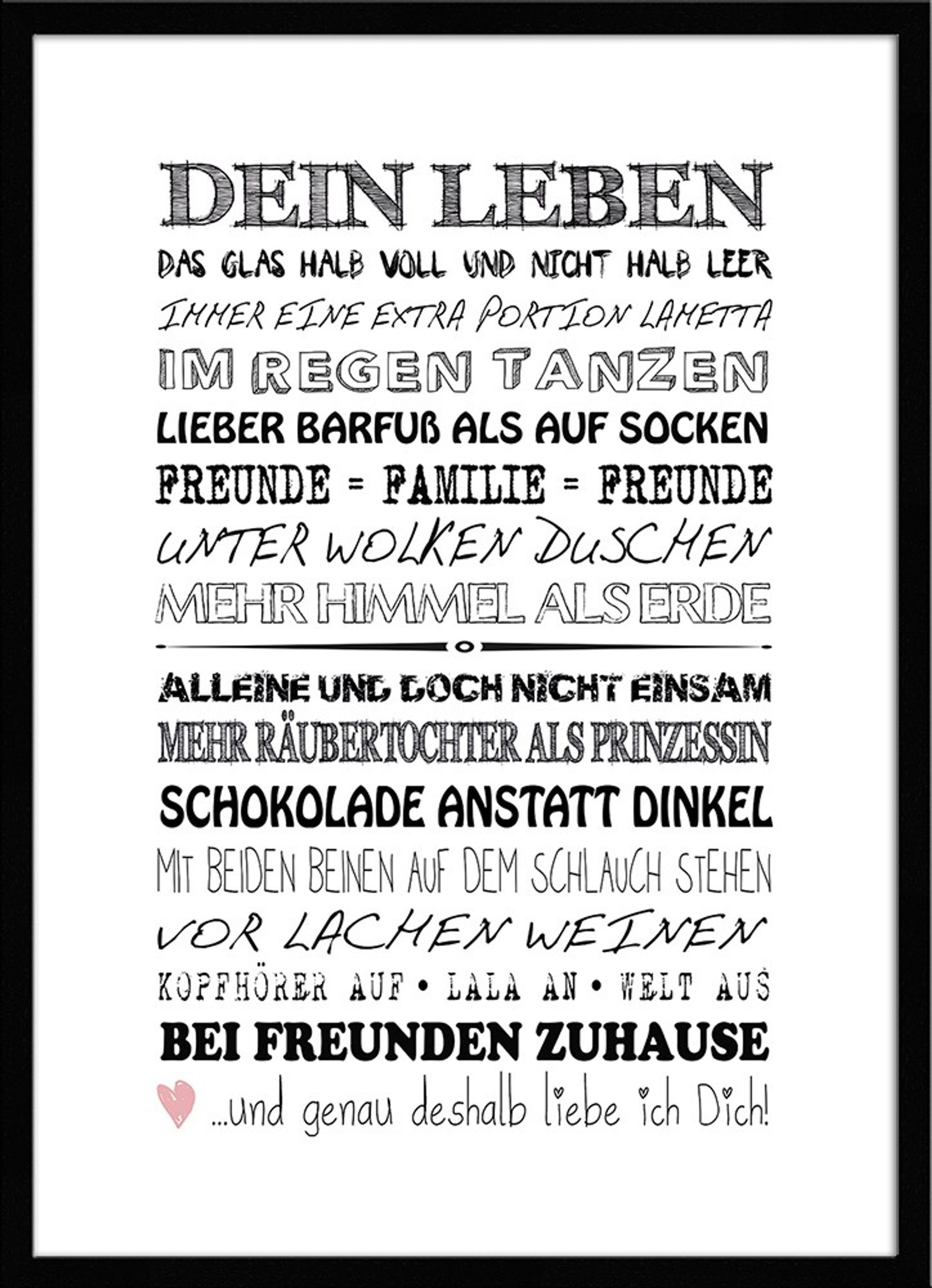 artissimo Bild mit Rahmen Spruch-Bild gerahmt 51x71cm / Poster mit Spruch inkl. Holz-Rahmen, Sprüche und Zitate: Dein Leben...