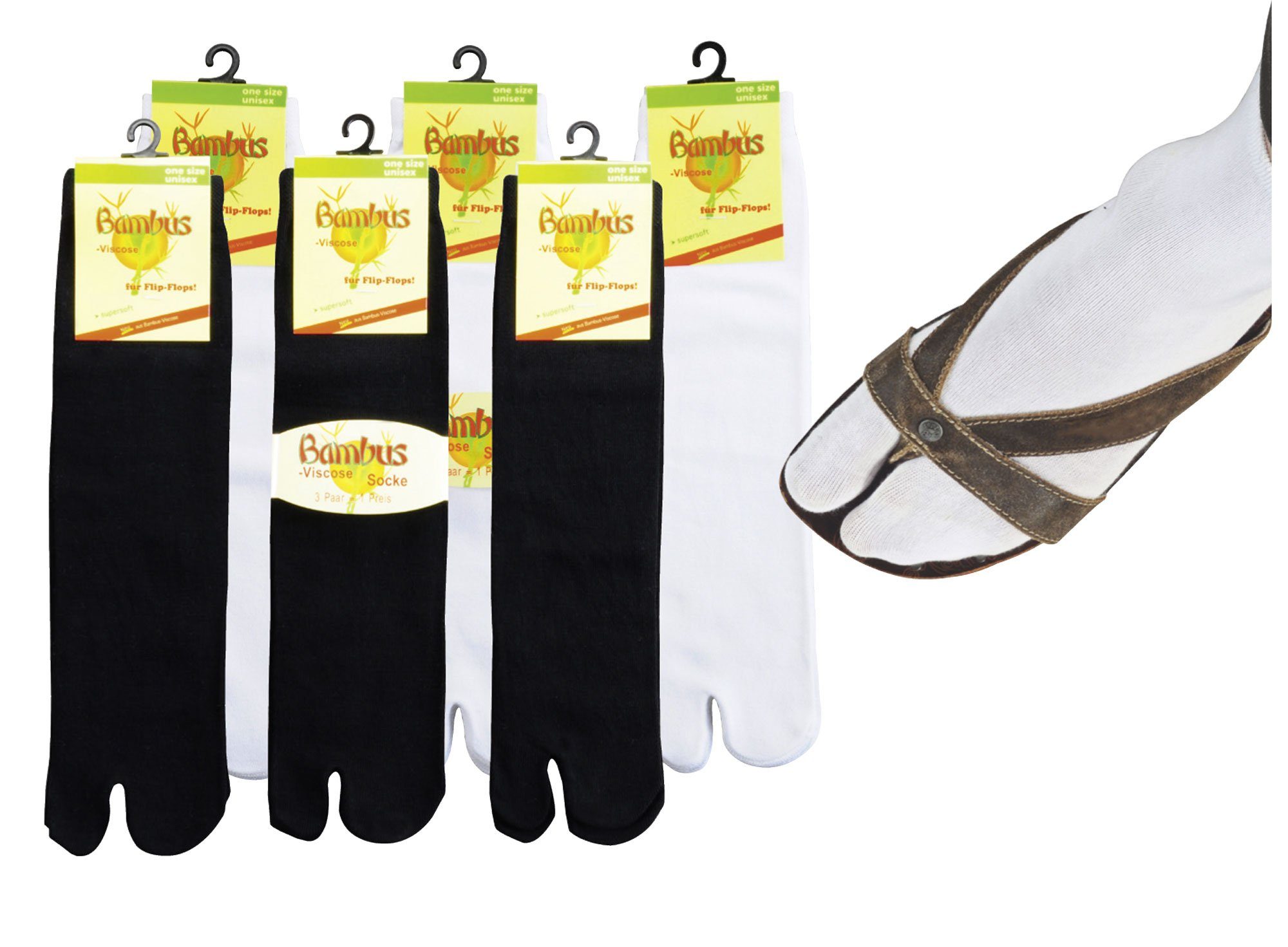 Wowerat Zehensocken Bambus Viskose Sandalen Socken Tabi-Socks Samurei-Socks unisex (6 Paar) Zehentrenner weiß