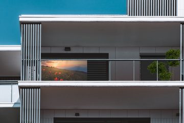 MuchoWow Balkonsichtschutz Blumenfeld - Gras - Pflanzen - Sonnenuntergang - Orange (1-St) Balkonbanner, Sichtschutz für den Balkon, Robustes und wetterfest
