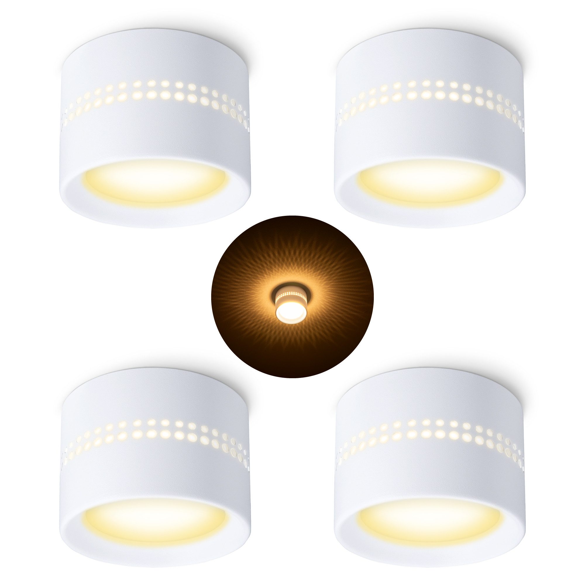SSC-LUXon LED Aufbaustrahler ALAPI Deckenspot weiß rund mit LED Lampe GX53 warmweiß 230V, Warmweiß