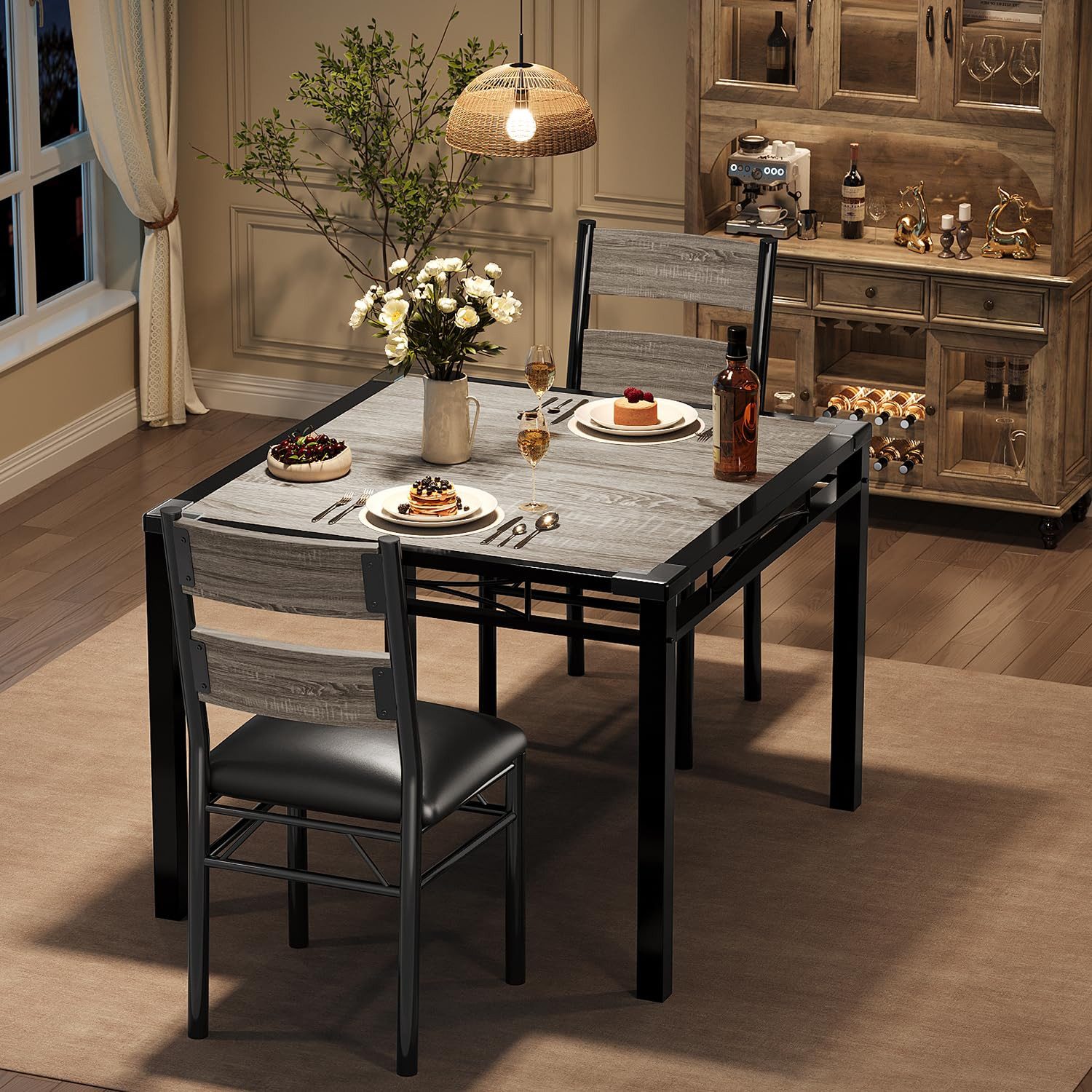GarveeMore Essgruppe Esstisch und Polsterstühle für 2 Personen,Modernes, Eckenschoner, (3-tlg., 1 Tisch, 2 Stuhle), Küchentisch 74 x 74 x 75 cm, Stühle 40 x 45 x 91 cm