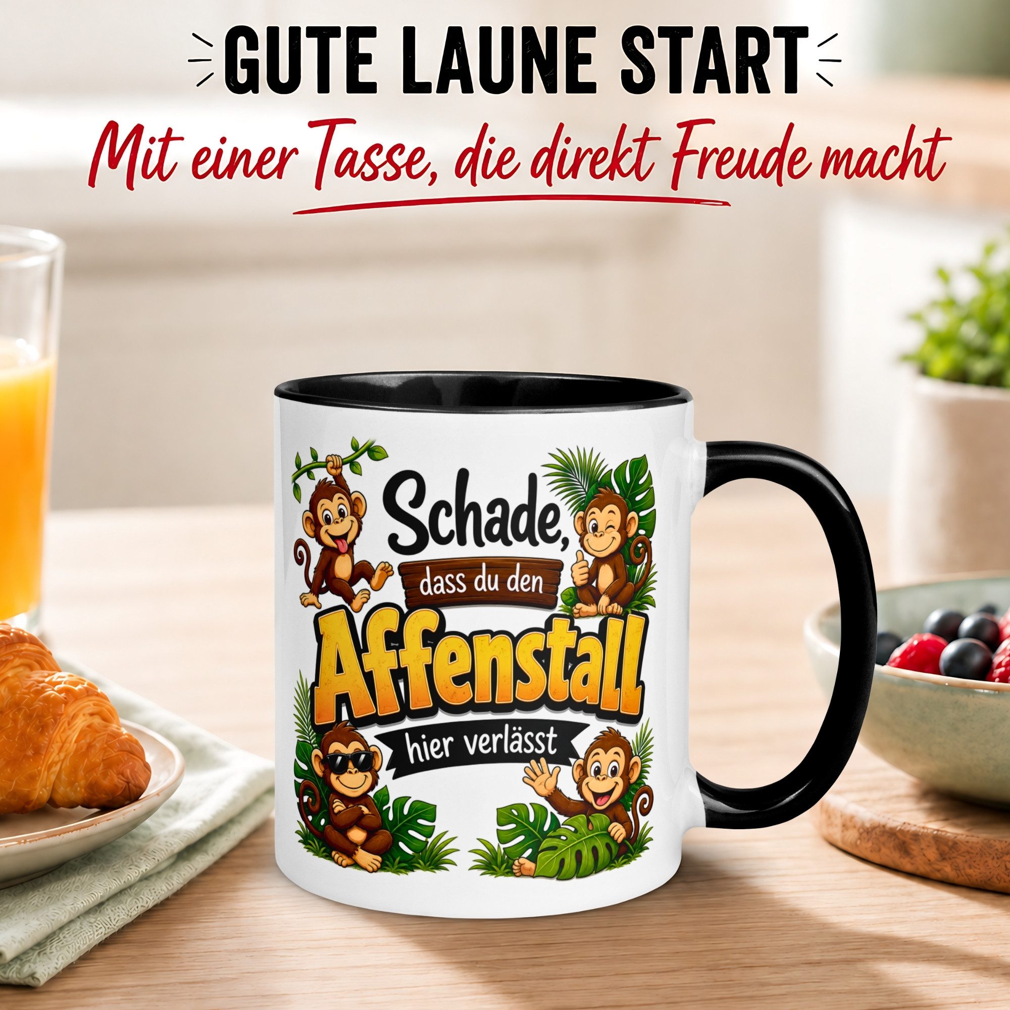 Momentals Tasse Abschied – Schade dass du den Affenstall verlässt – Geschenk Kollegen, Gratis Versand · Links-&Rechtshänder · Spülmaschinenfest – Bild 3 von 5