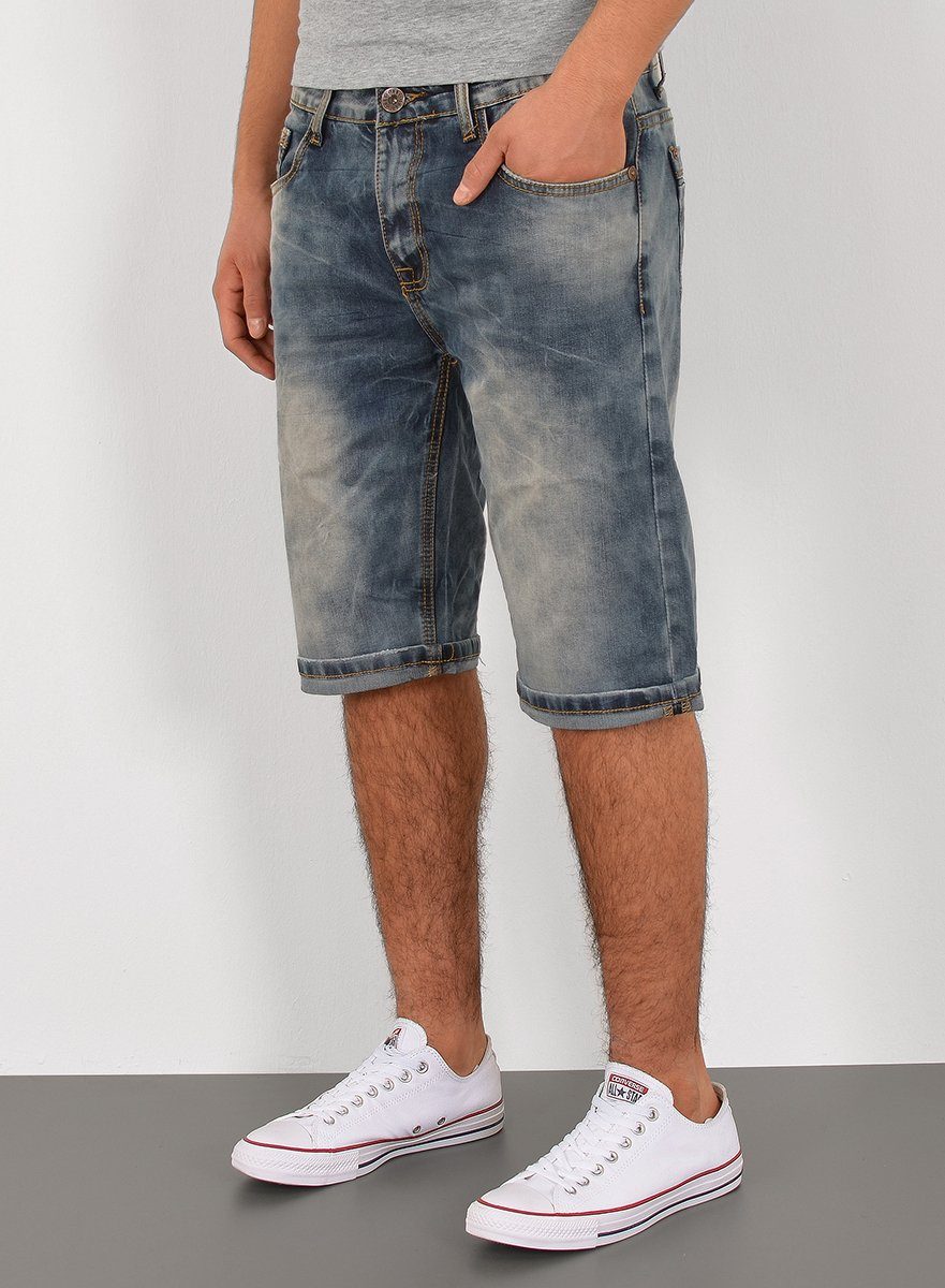 ESRA Jeansshorts Look, Jeans Herrren Mittelblau Jeansshorts Jeanshose, Pocket, Große kurze Herren 5 Herren Jeans mit Capri Destroyed Jeans mit Stretch, Capri Herren Jeanshose Shorts Jeans Herren / Hose Hose mit Herren Hose, AS430 Shorts A360 Capri Straight Comfort Regular bis Größe, kurze Übergröße Herren Plussize Rissen