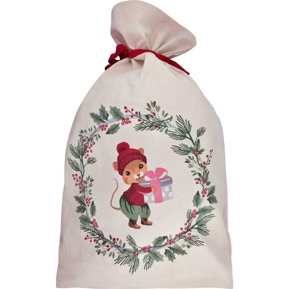 Greengate Weihnachtsfigur Greengate Geschenke Sack JOANNI mit Roter Schleife und Weihnachtsmotiv