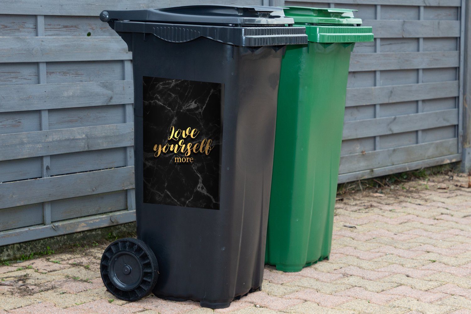 MuchoWow Mülltonne, Container, Abfalbehälter Zitate - Gold Liebe St), - Wandsticker Marmor Sticker, (1 Mülleimer-aufkleber, -