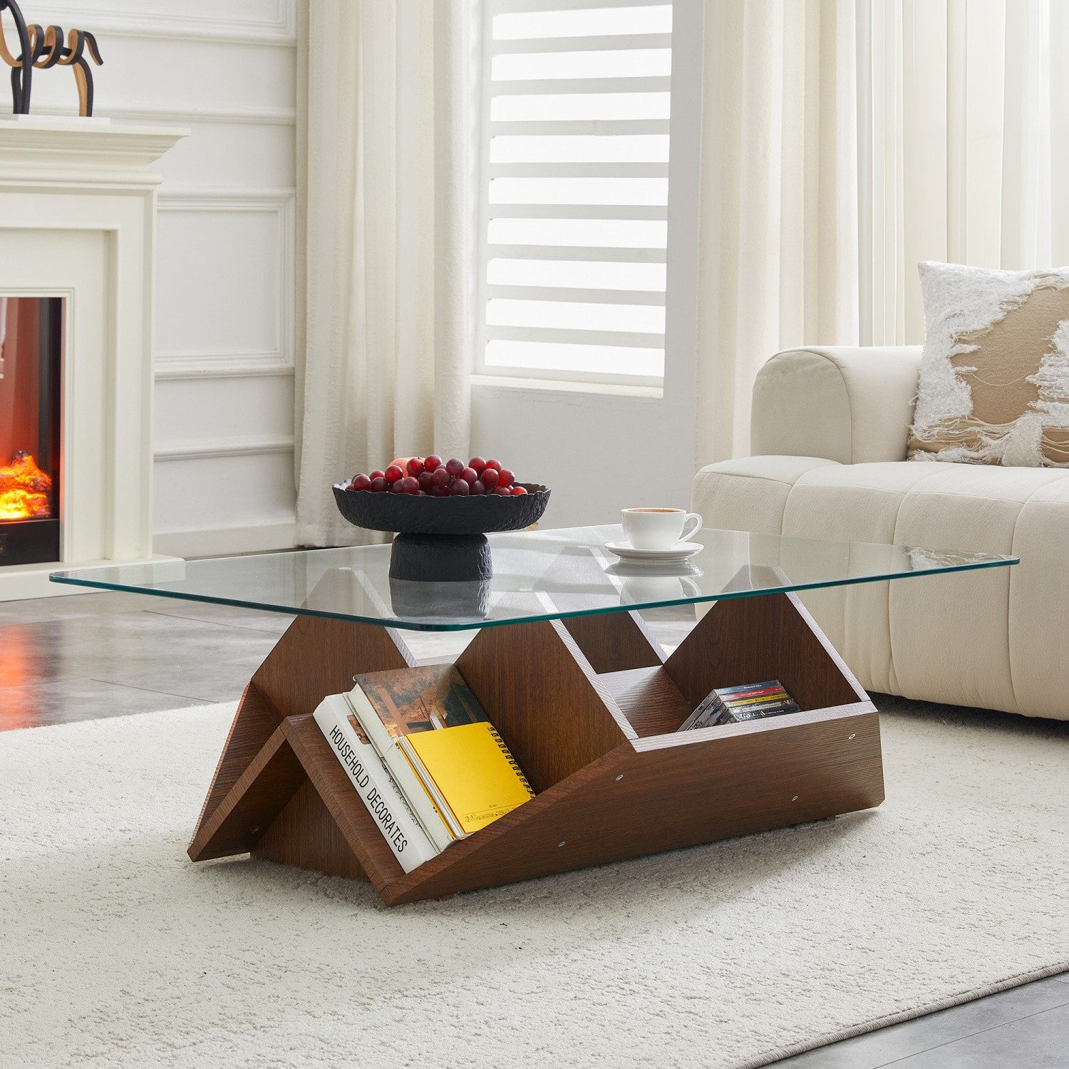 ANYSUN Couchtisch Multi-Storage gehärtetes Glas Couchtisch,Wohnzimmertisch, (103 x63 x33.5cm Couchtisch Wohnzimmertisch, Sofatisch), für tägliche Essentials,Wohnzimmer Büro Couchtisch einfacher Aufbau