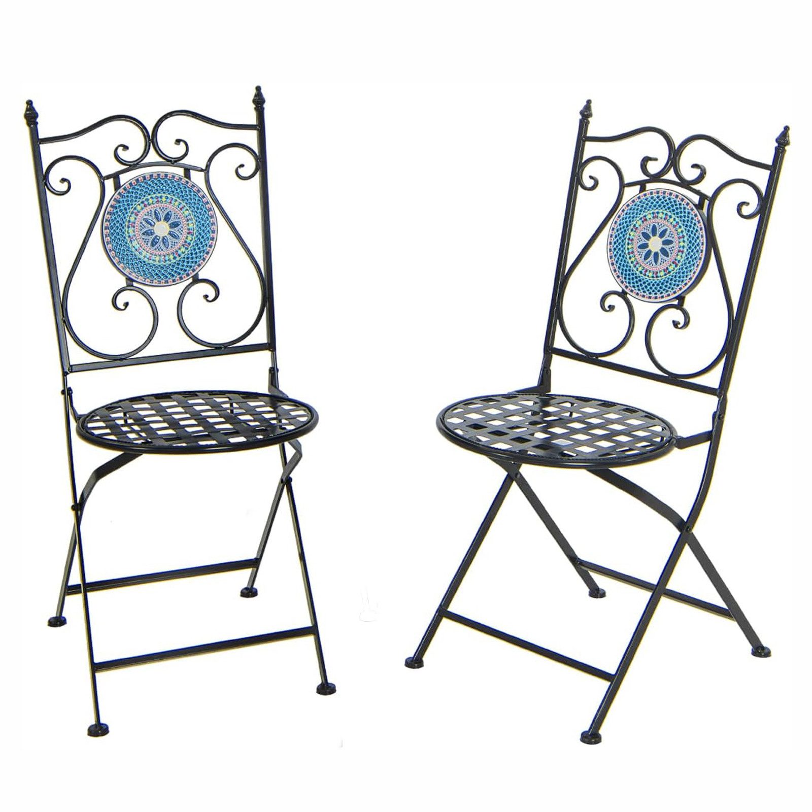 KOMFOTTEU Gartenstuhl Mosaikstühlen (2er Set), Bistro-Stühle mit ausgehöhlter Sitzfläche und Rückenlehne