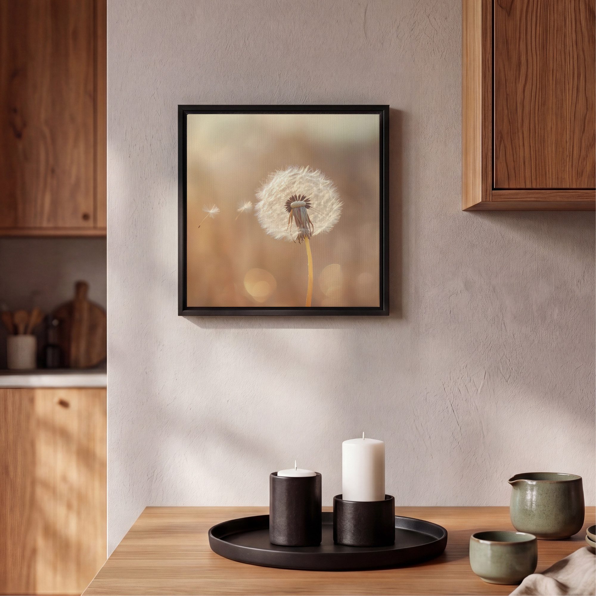 OneMillionCanvasses® Leinwandbild mit Rahmen - Löwenzahn - Beige - Natur - Blume, Fotodruck (1 St), Leinwand Bilder Klein, Wand Dekoration Aesthetic 20x20cm – Bild 2 von 5
