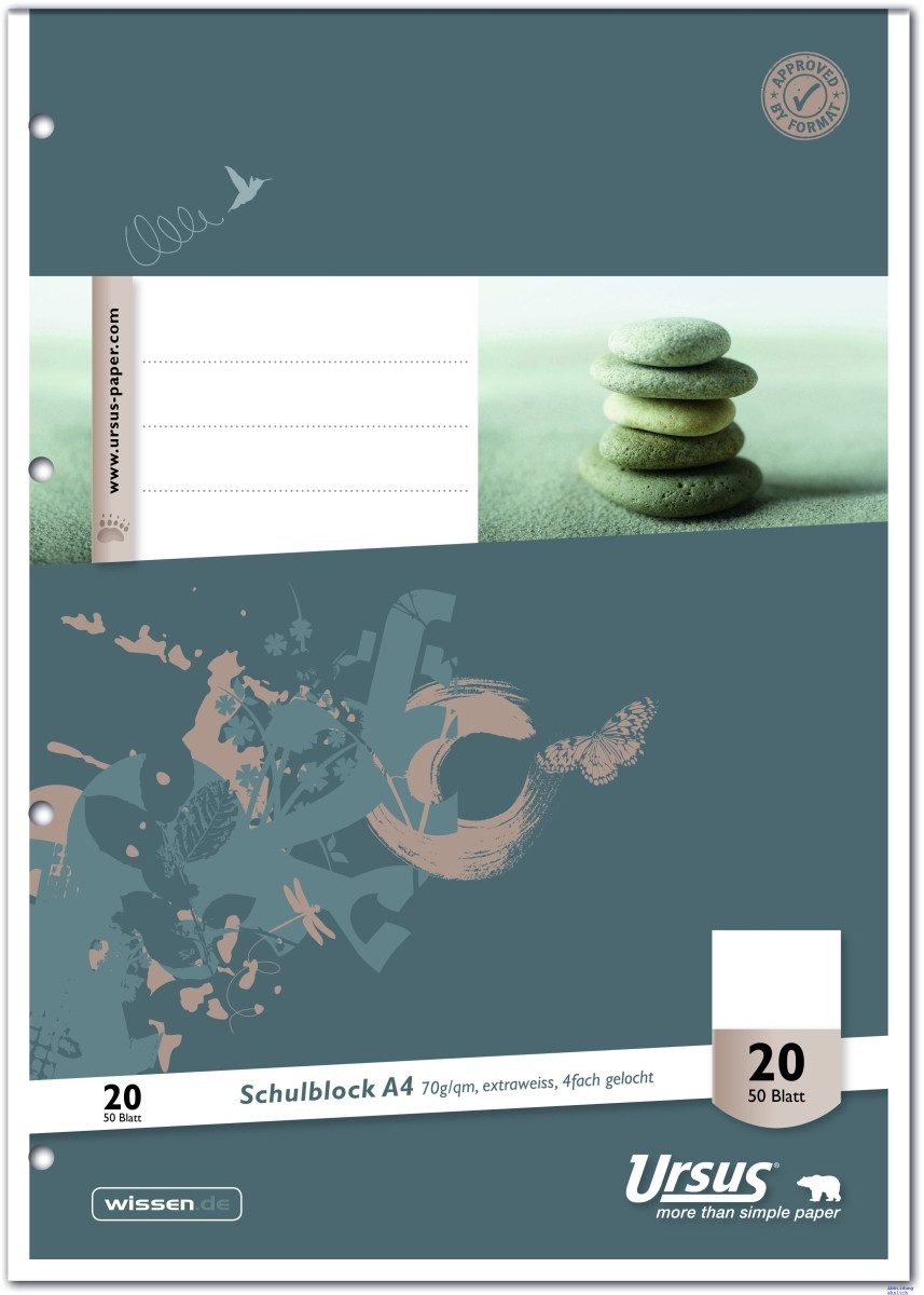 Notizblock Schulblock A4 70g/qm 4-fach gelocht 50 Blatt kariert mit Rand