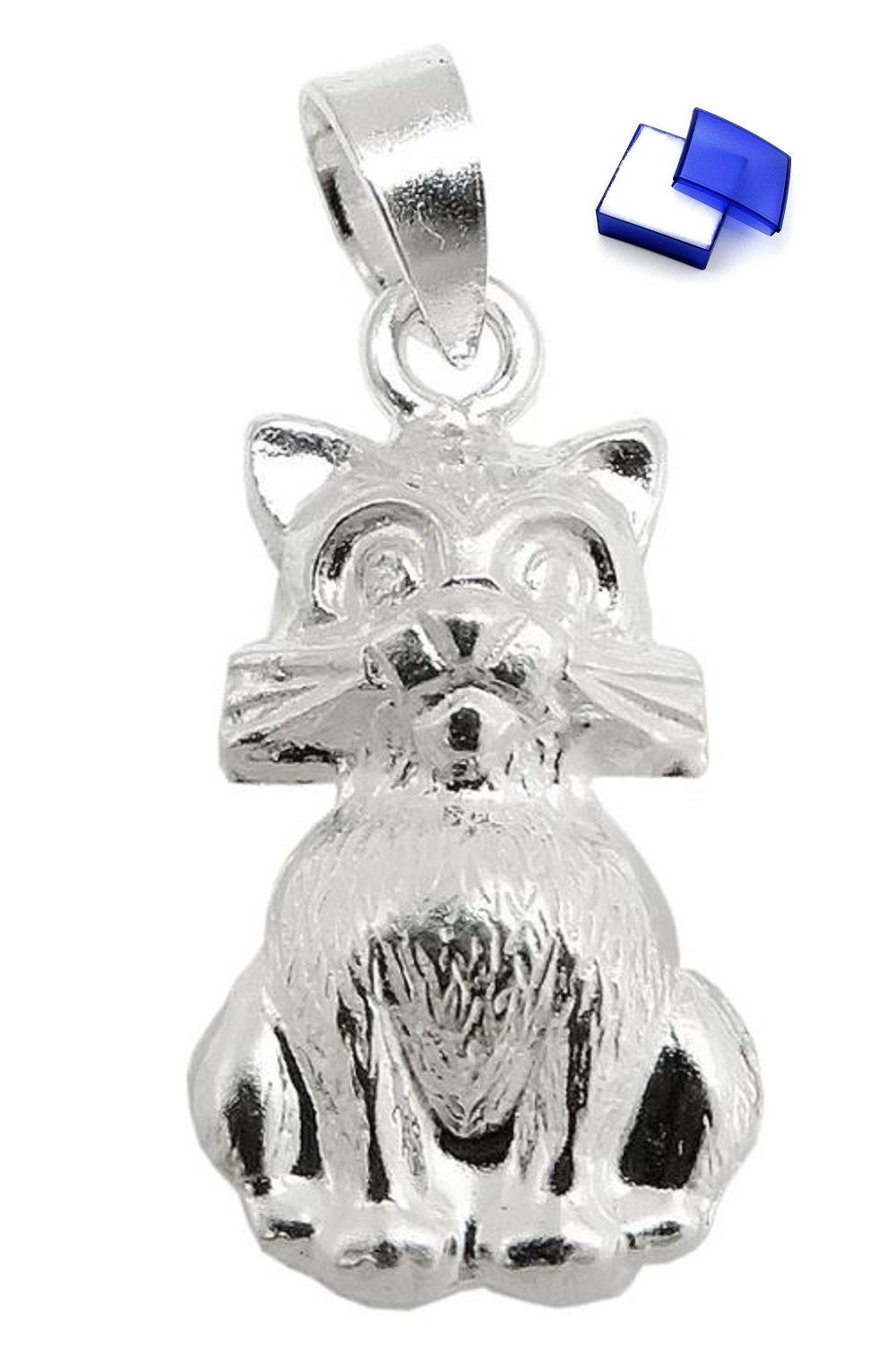 Kettenanhänger Anhänger Katze glänzend 925 Silber 15 x 9 mm kl. Schmuckbox