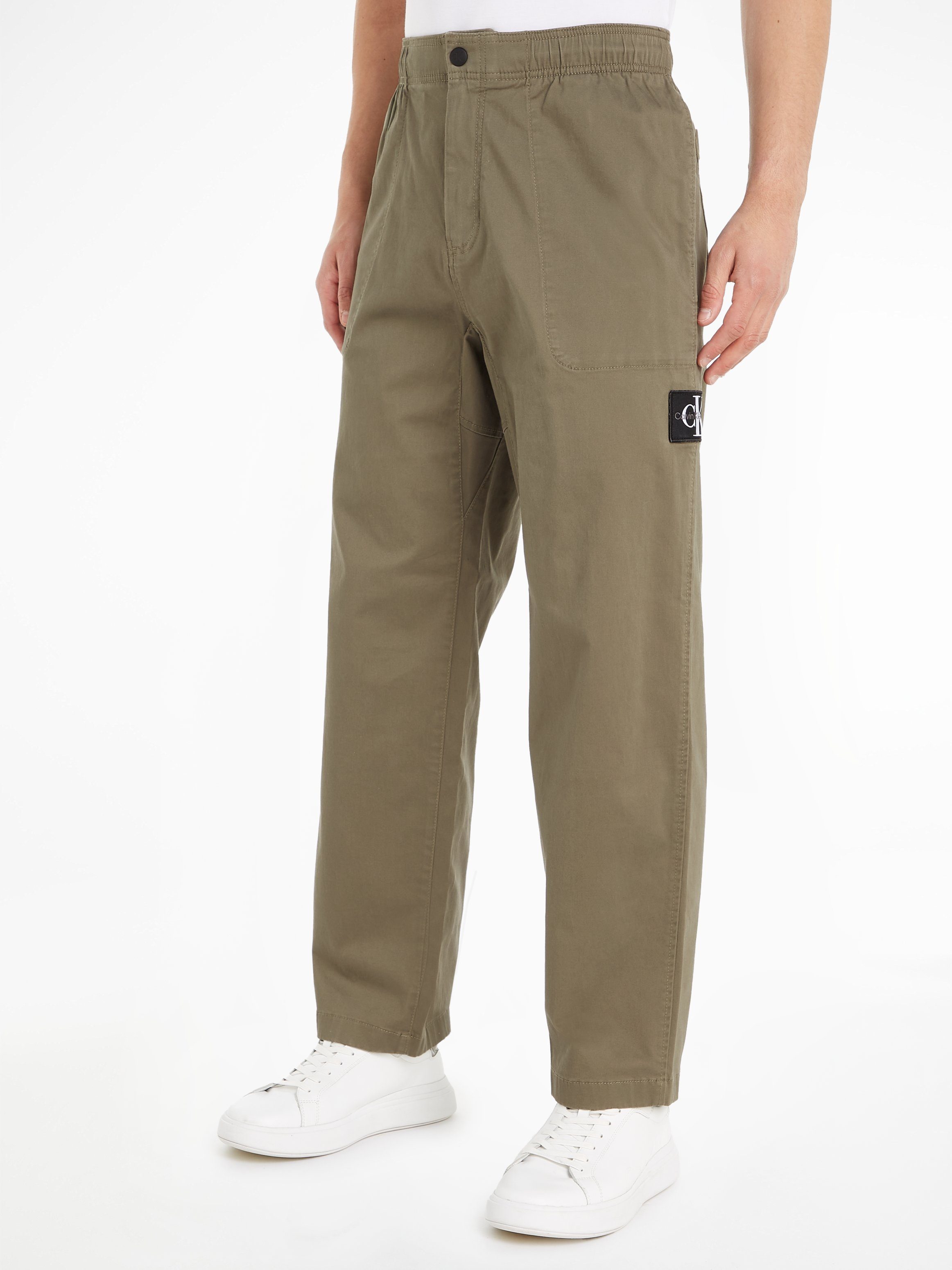 PANT Olive Sweathose Calvin Jeans BADGE TRIM Klein Dusty WOVEN