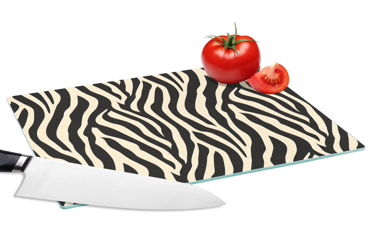 MuchoWow Schneidebrett Zebra - Druck - Klassisch - Schwarz, Glas, Schneidebrett Glas, Küchenbrett, Rutschfest, 28x20 cm