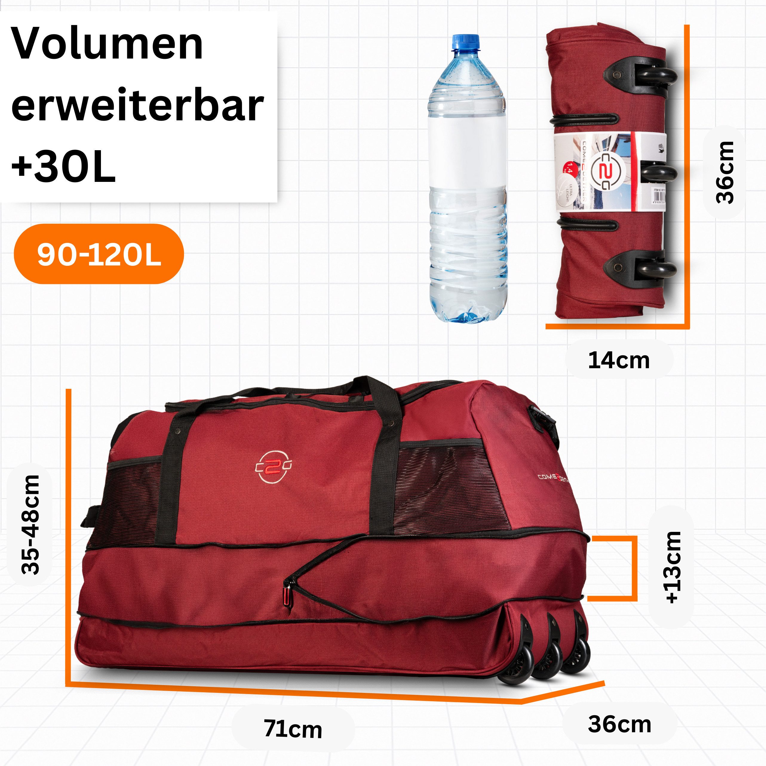 cocoono Reisetasche Faltbare Reisetasche mit Rollen 120 L – XXL Rolltasche – Bild 4 von 5