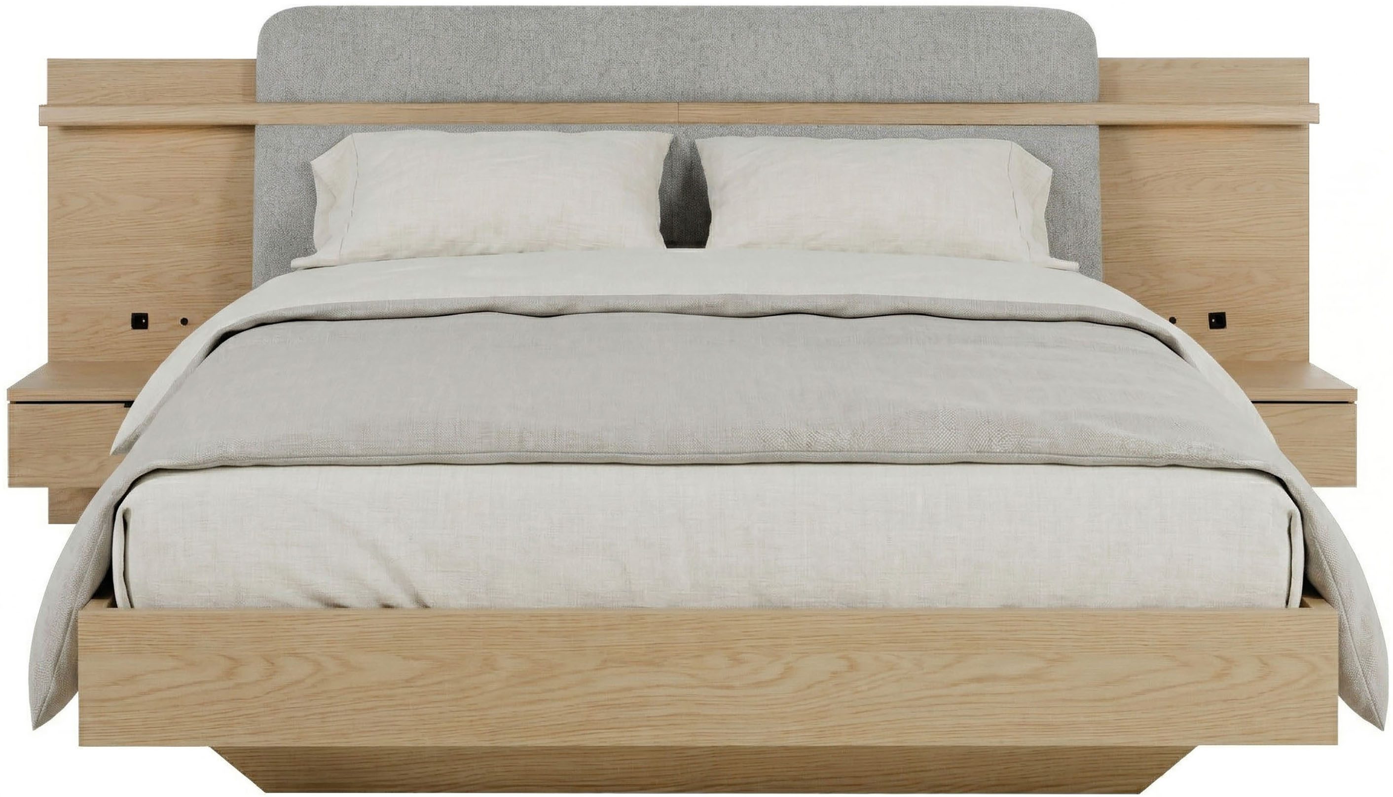Gami Einzelbett IZADI, Bett mit Stoff-Kopfteil und 2 Nachttischen