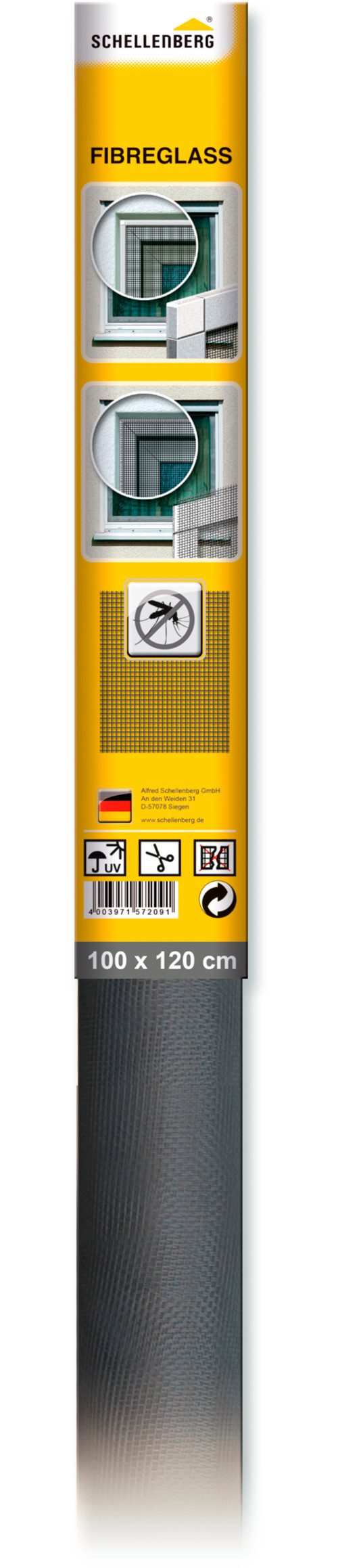 SCHELLENBERG Fliegengitter-Gewebe aus Fiberglas in anthrazit und weiß, (Packung, 1-St), Insektenschutz Rolle für Fenster und Tür, verschiedene Maße