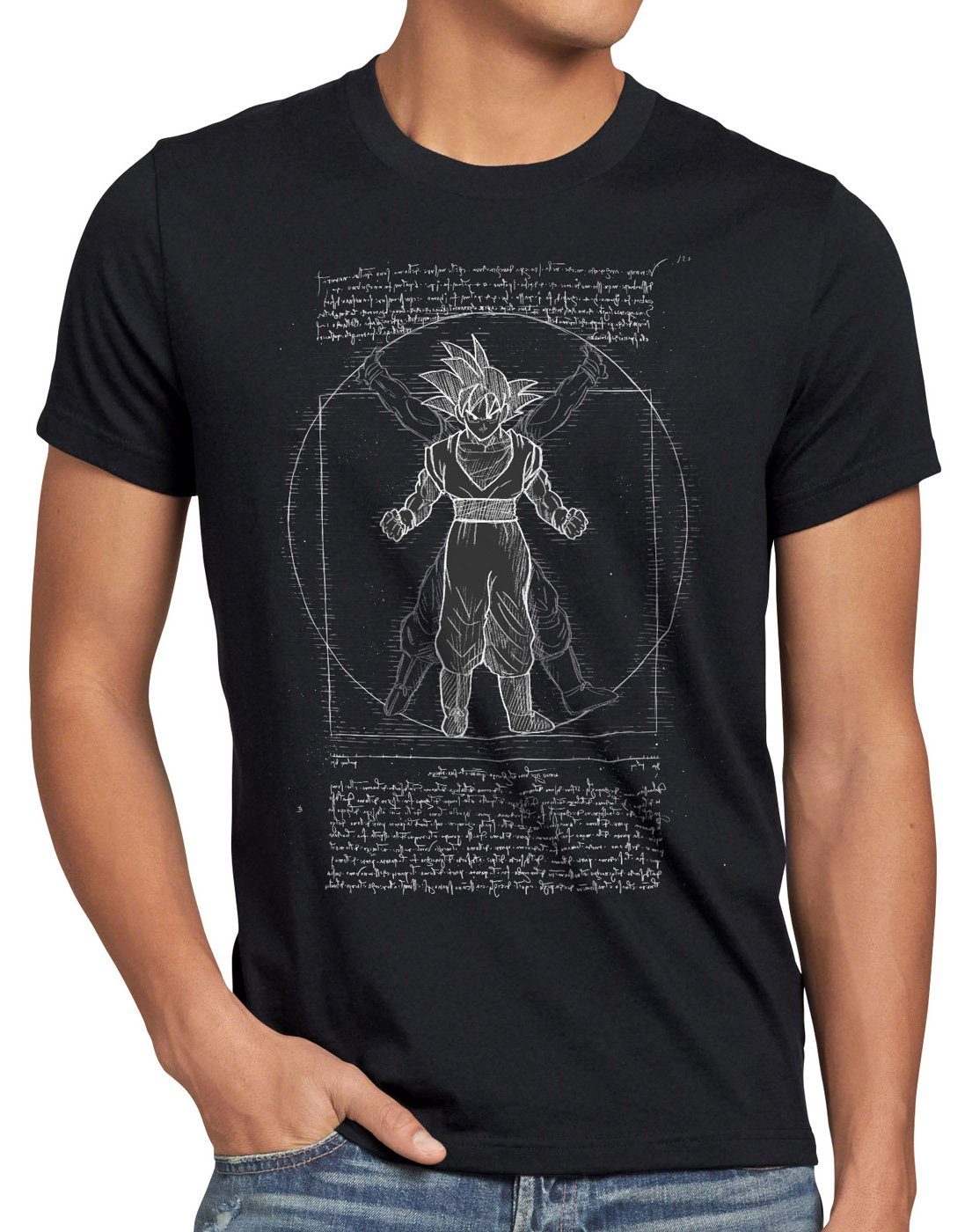 style3 Print-Shirt Herren T-Shirt Vitruvianischer Son-Goku da vinci ball z roshi vegeta schwarz
