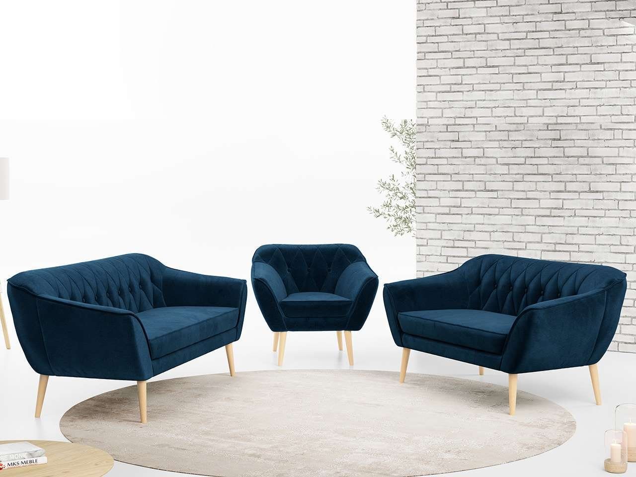 MKS Dunkelblau Deko Monolith 3 2 Sofa 1, Skandinavische Moderne Sofa PIRS MÖBEL Set,