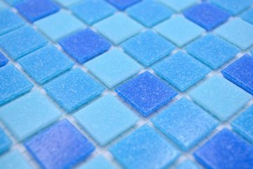 Mosani Bodenfliese Glasmosaik Mosaikfliesen mix türkiesblau glänzend / 10 Mosaikmatten