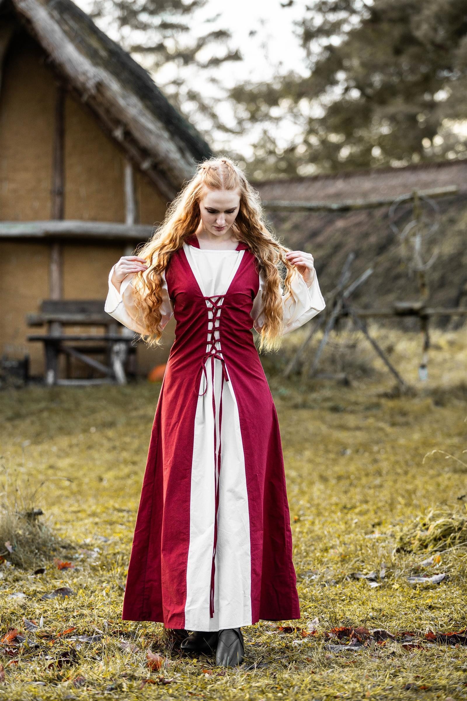 Leonardo Carbone Burgfräulein-Kostüm Kleid "Genefe" mit stilvoller Kapuze, fließende Silhouette, Schnürung vorn und hinten