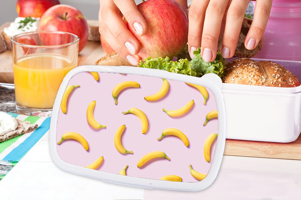 MuchoWow Rosa Banane Pastell, für Kinder weiß Jungs Brotbox Kunststoff, - und (2-tlg), und Brotdose, Mädchen Erwachsene, - Lunchbox für