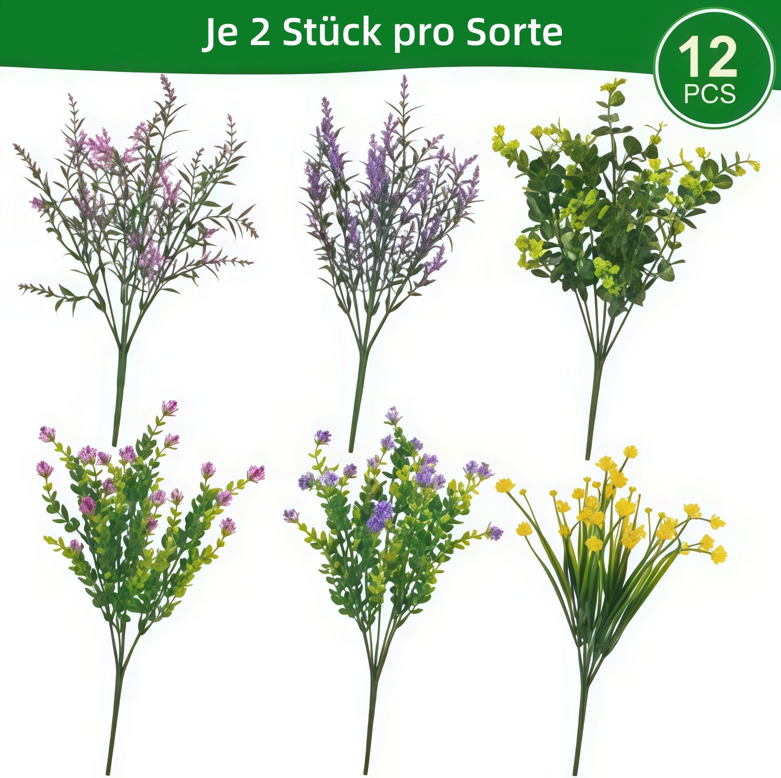 Kunstblumenstrauß 12er Set Kunstblumen – Künstliche Pflanzen für Außen, FOUORTUNATE-BEE, Dekorative Kunstpflanzen als Outdoor-Sträucher