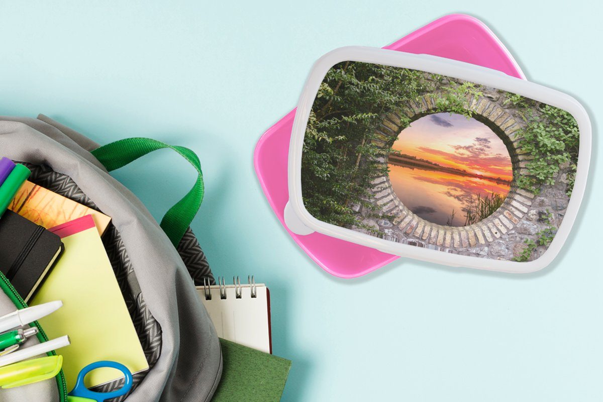 Lunchbox Kinder, Ausblick, (2-tlg), Snackbox, Kunststoff Brotbox - MuchoWow für Meer Erwachsene, Mädchen, Kunststoff, Brotdose rosa Sonnenuntergang -
