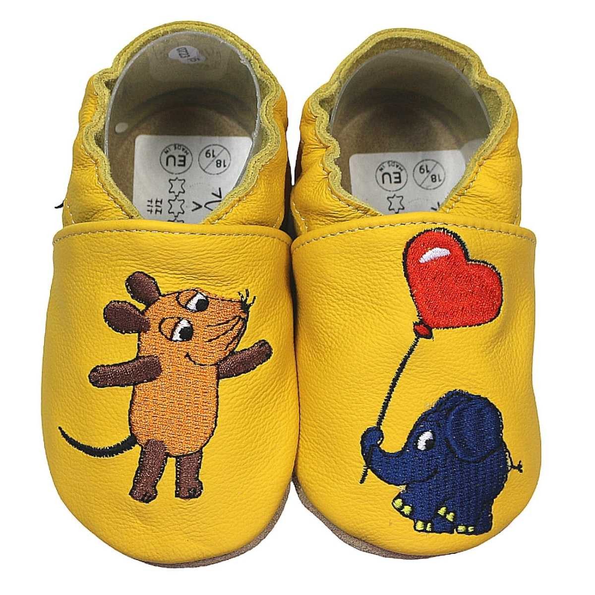 HOBEA-Germany Krabbelschuhe Maus mit Elefant Herz gelb 20/21 (12 - 18 Monate) Krabbelschuh
