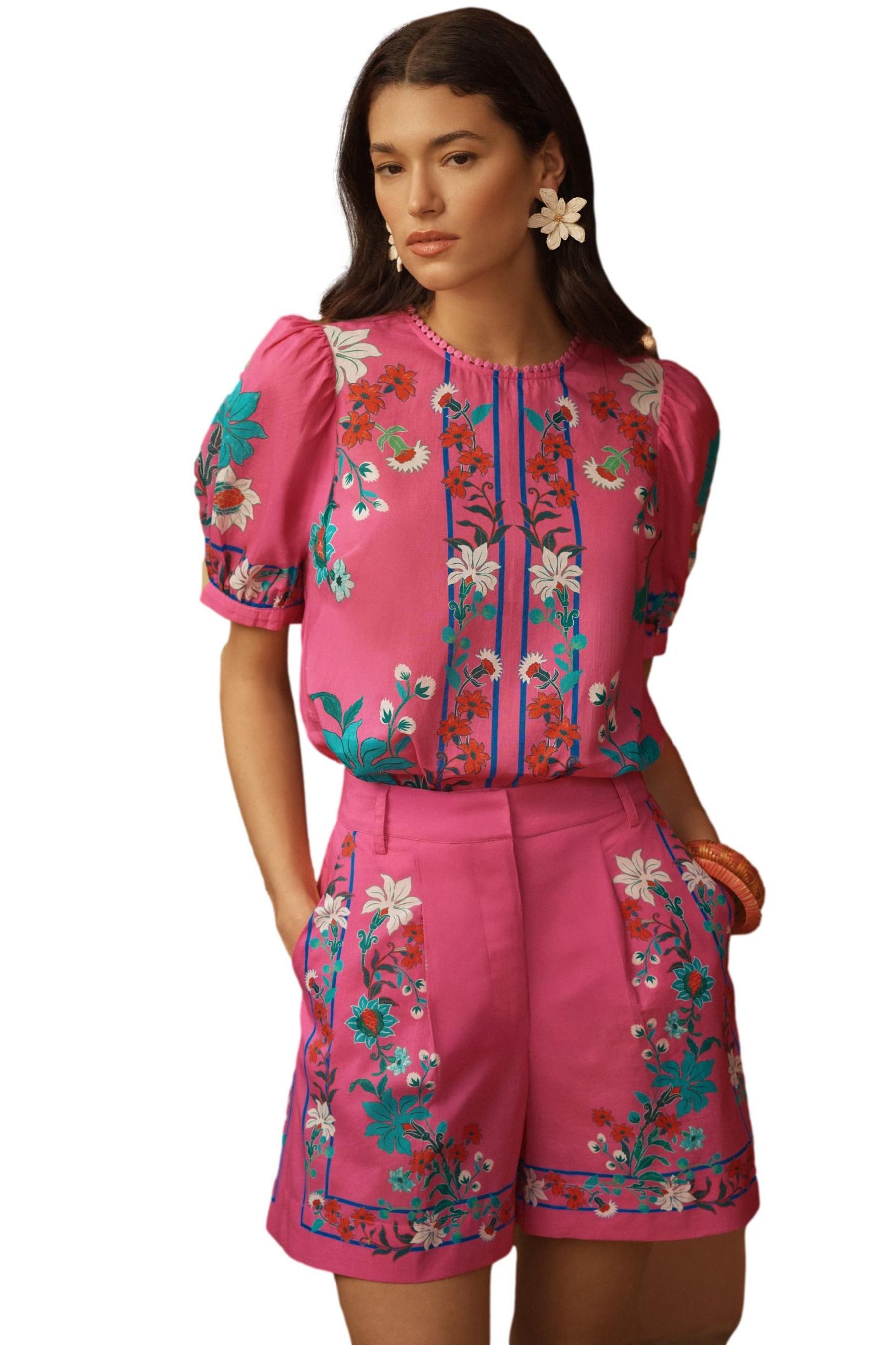 Love & Roses Kurzarmbluse Love & Roses Bluse mit Puffärmeln, Regular (1-tlg)