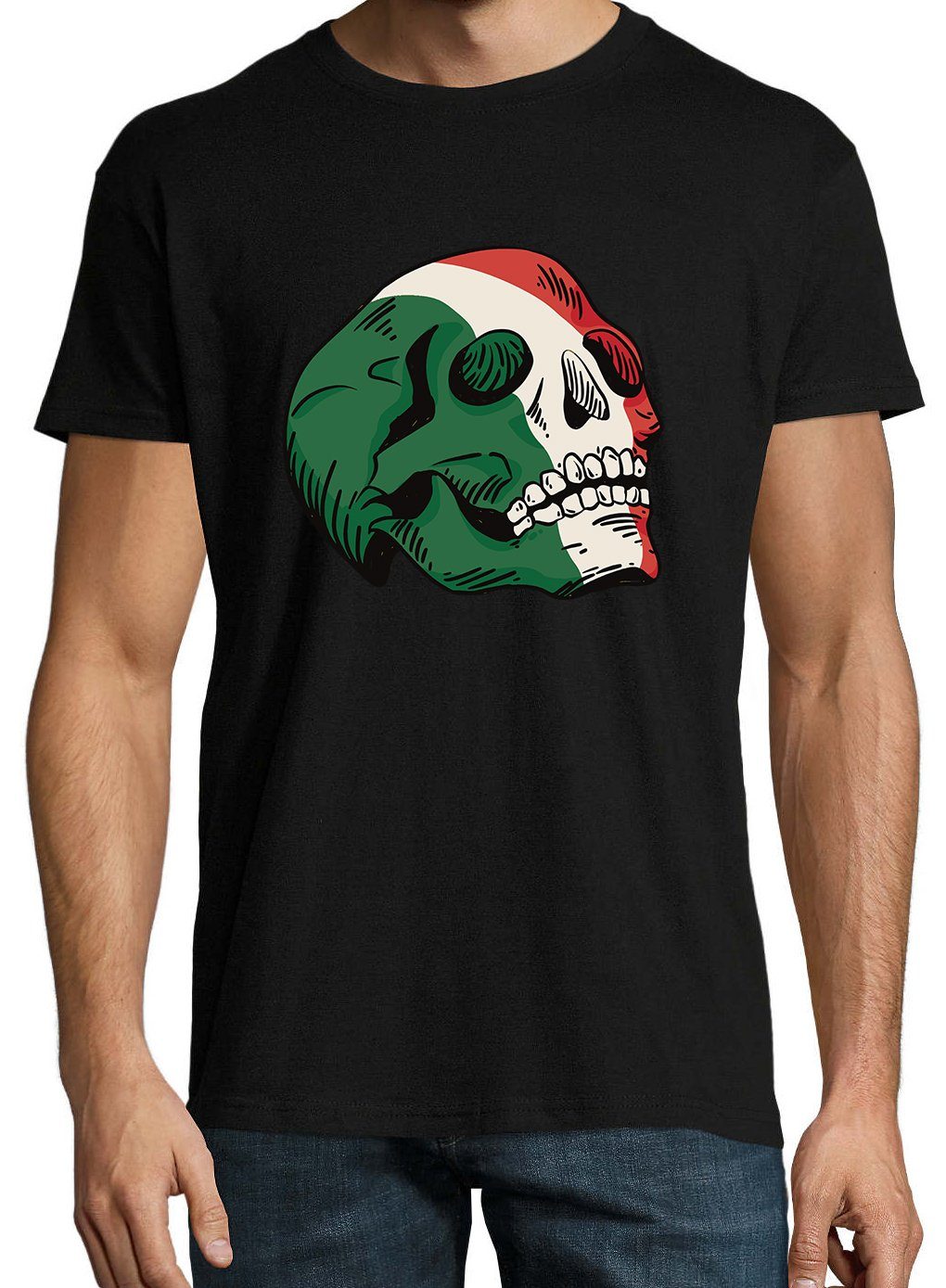 Youth Designz T-Shirt Shirt trendigem Frontprint mit Italy Herren Schwarz Schädel