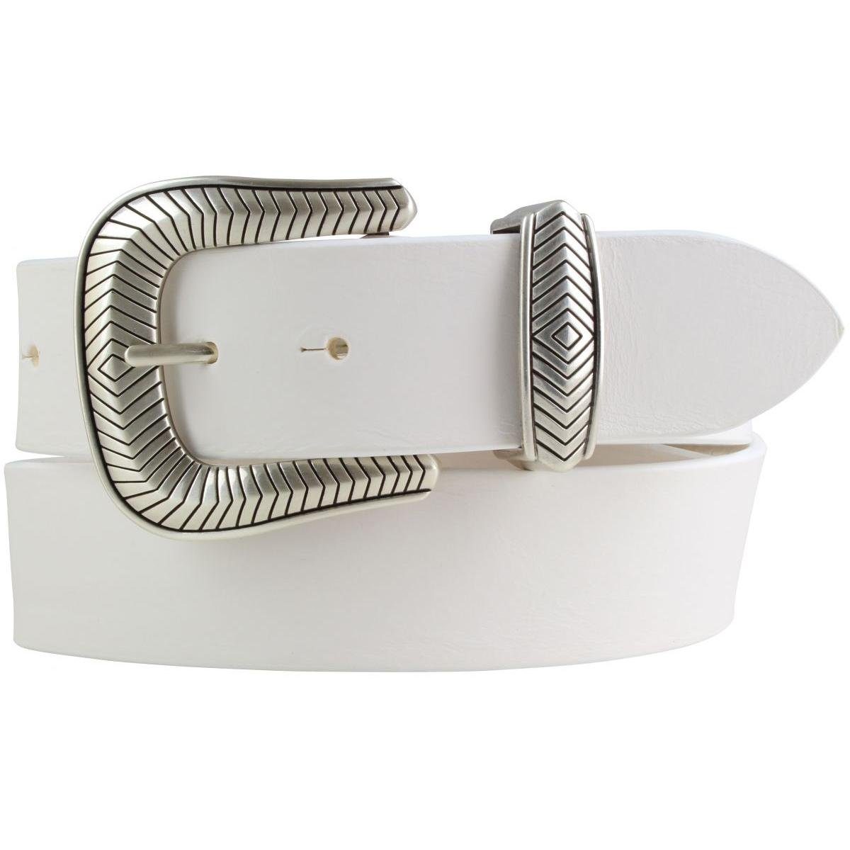 Designer-Gürtel - Vollrindleder Metall-Schlaufe aus Jeans-Gür Weiß, BELTINGER cm mit Ledergürtel Silber 4