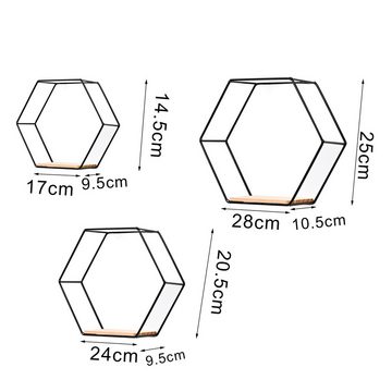 Rutaqian Hängedekoration Hexagon wandregal Metall, Regal ohne Bohren Wohnzimmer, hänge Regal