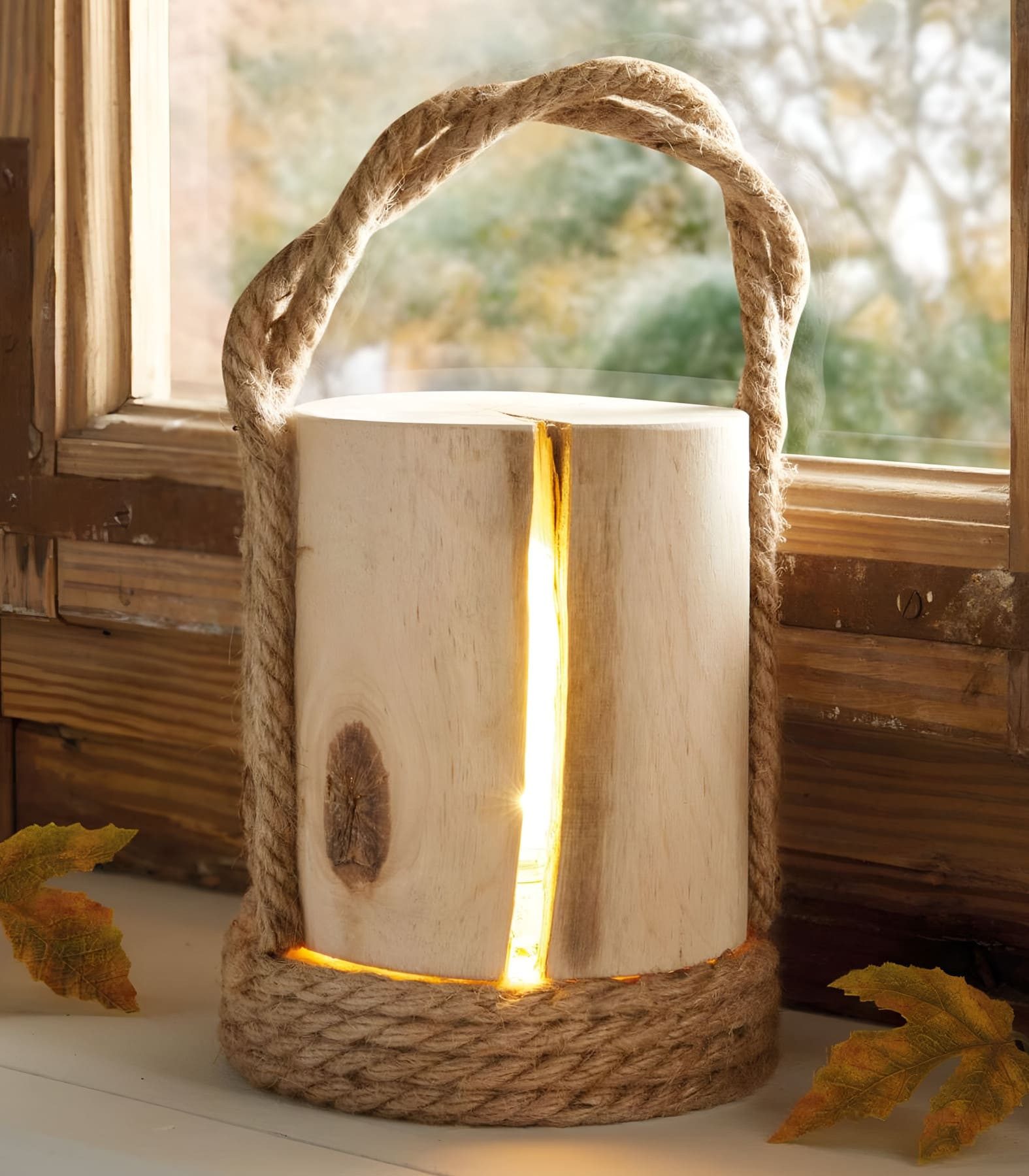 Dekoleidenschaft LED Laterne "Wood" Holzblock mit Beleuchtung, Hängelaterne Holz Laterne 14 cm hoch, LED fest integriert