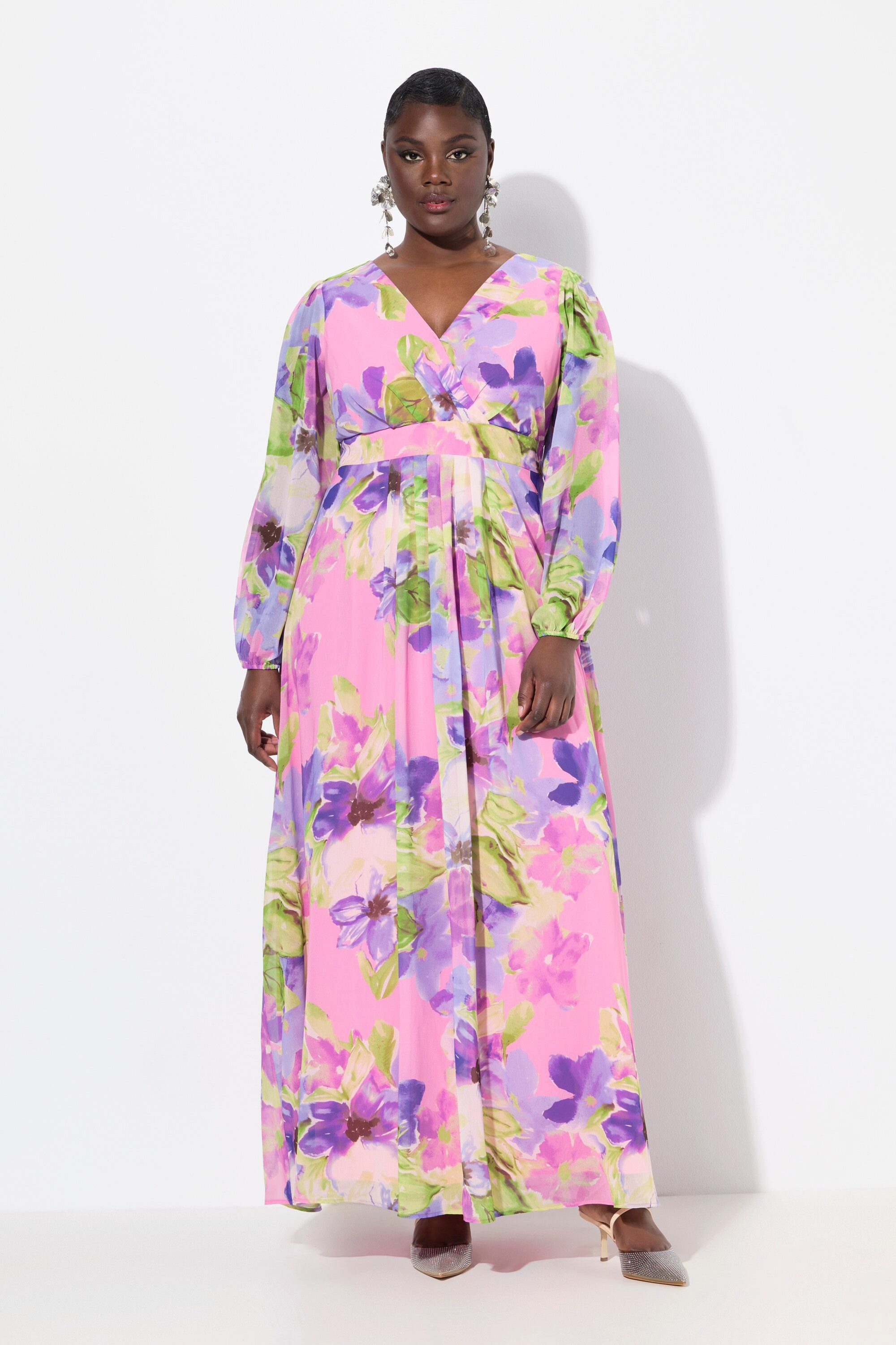 Ulla Popken Cocktailkleid Abendkleid doppellagig V-Ausschnitt günstig online kaufen