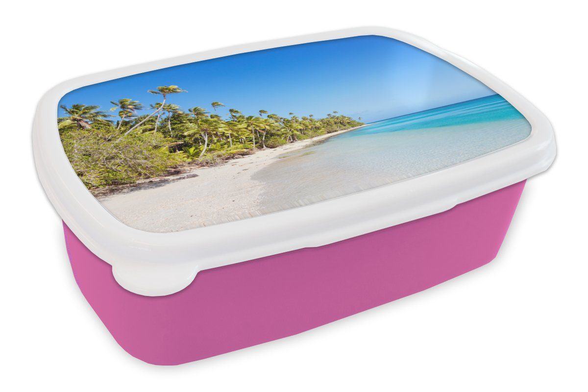 MuchoWow Lunchbox Strand für Brotdose - Brotbox Kunststoff rosa (2-tlg), Erwachsene, Mädchen, - Pflanzen Fidschi, Kunststoff, Kinder, Snackbox