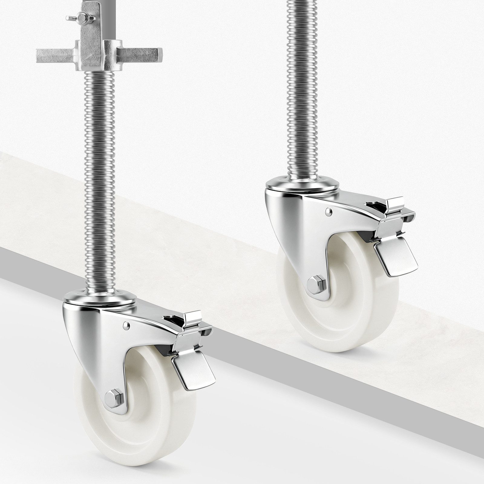 XERSEK Gerüstrolle 4 tlg. Set Gerüsträder 150mm Lenkrolle mit Bremse 1000kg Tragfähigkeit, (Set, 4-St., Länge: 500 mm, Spindel: Ø38 mm, 370 mm Höhenverstellbar), Gerüstrollen für Gerüst Rollgerüst