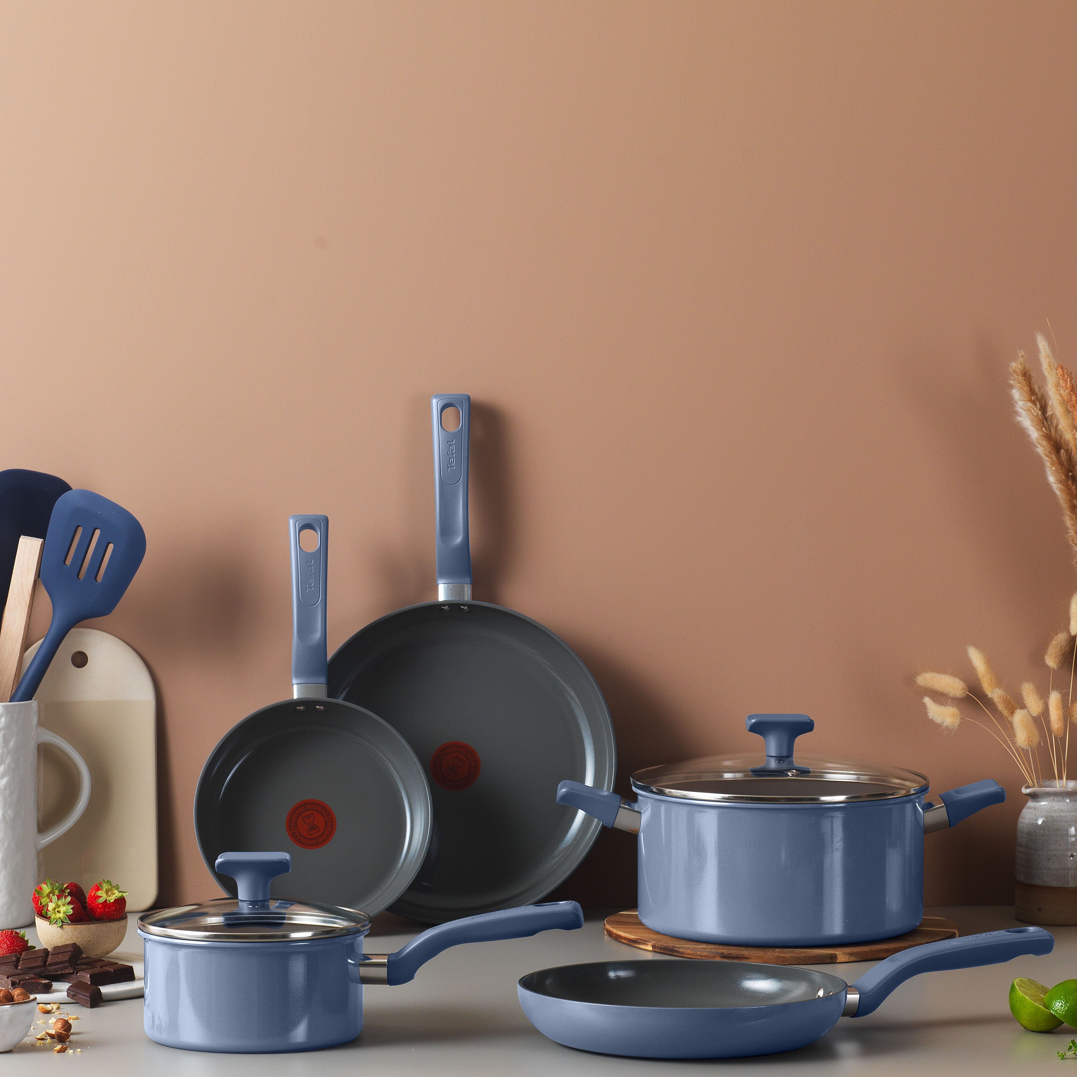 Tefal Pfannen-Set Cera Color, Aluminium (Set, 7-tlg), Go Ceram Keramik-Antihaftbeschichtung, Thermo-Signal, Induktion