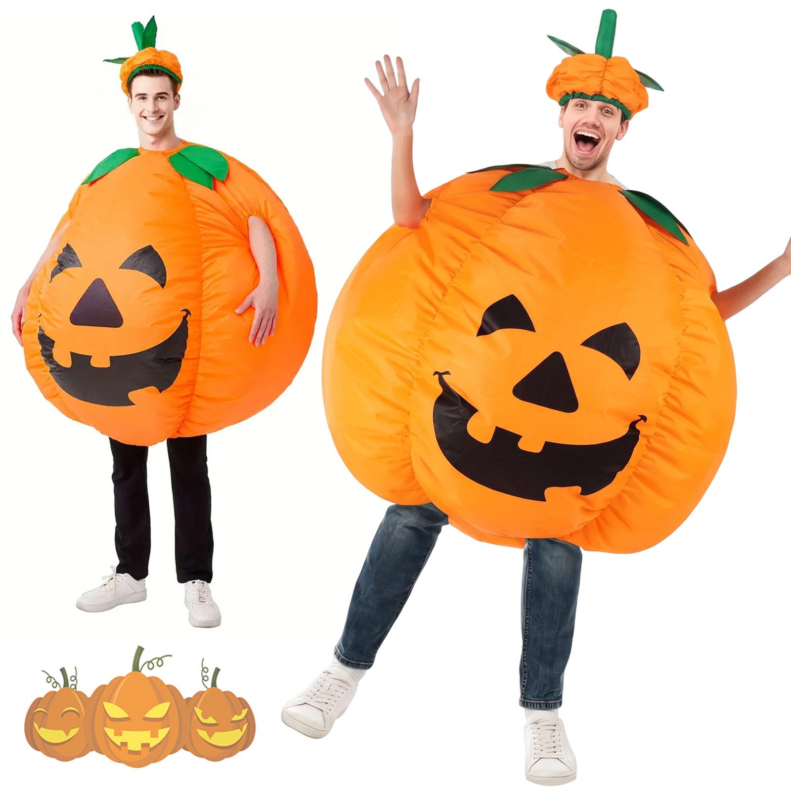 AKKEE Kostüm Aufblasbares Kürbis-Kostüm für Erwachsene für Halloween, Mit Hut-Aufblasvorrichtung