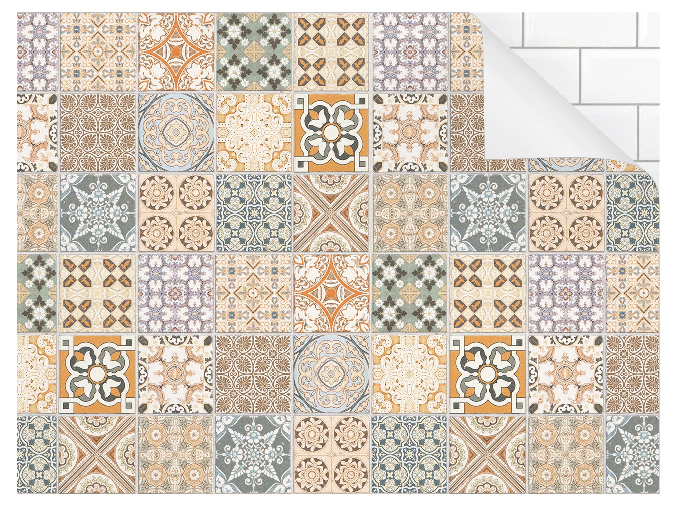 Bilderdepot24 Küchenrückwand selbstklebend beige mit Motiv, (1-tlg., Nischenrückwand - für Fliesenspiegel ohne Bohren - glänzend), Nischenrückwand Fliesenoptik fugenlos Wandpaneel Küche Herd
