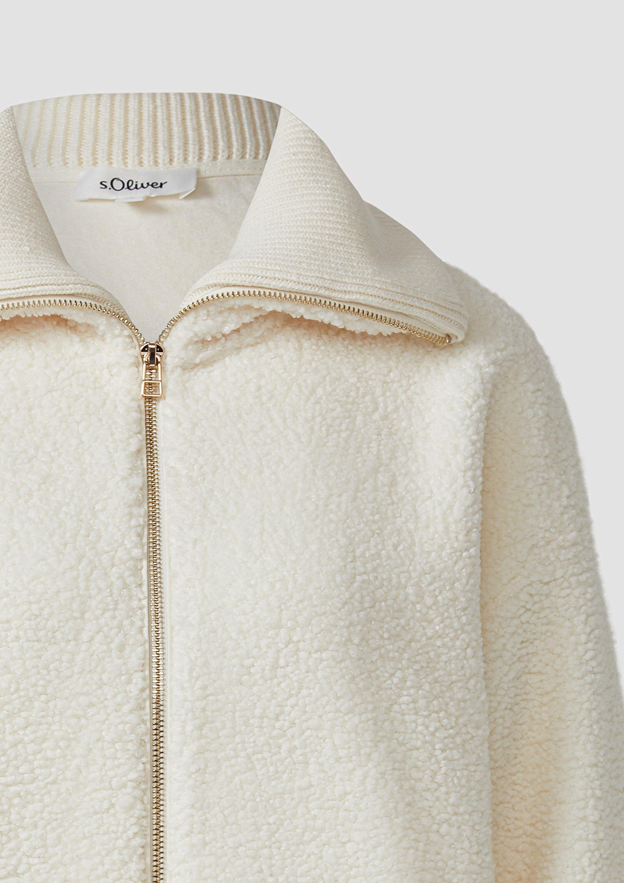 s.Oliver Sweatjacke Sweatshirt Jacke Leichte Teddyplüsch-Jacke mit Strickkragen