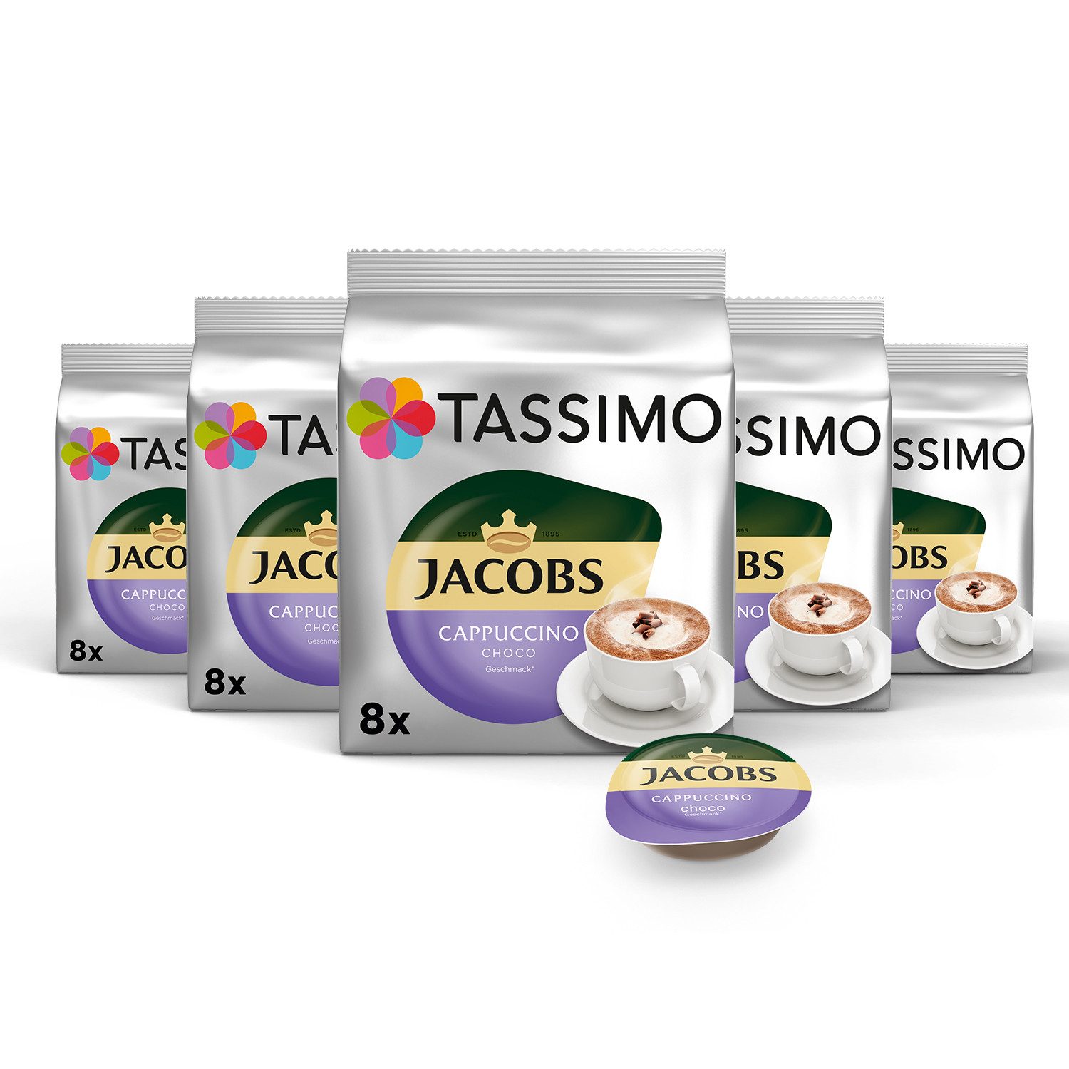 TASSIMO Kaffee Kapseln Jacobs Cappuccino Choco Schoko T Disc 5 x 8 Getränke, (Packung, 5er Pack)