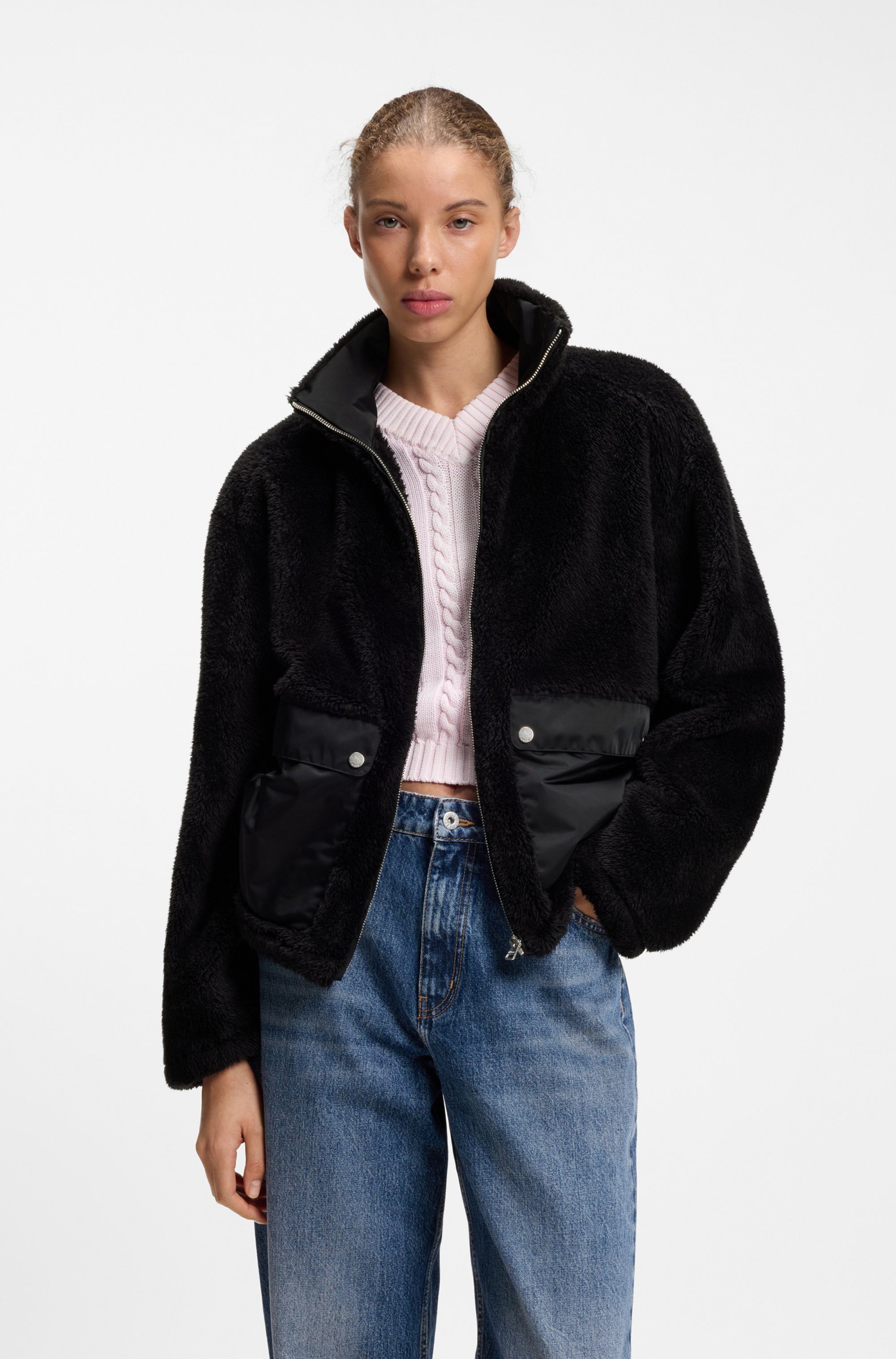 HUGO Fellimitatjacke Fayla mit aufgesetzten Taschen, Relaxed Fit
