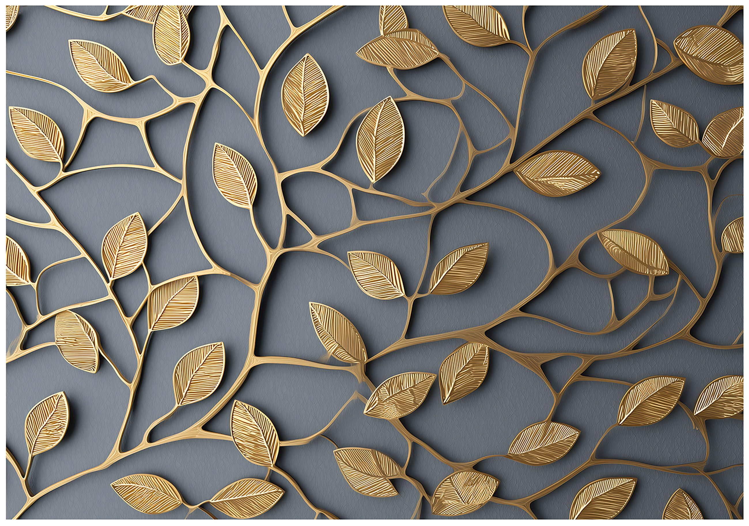 Wallarena Fototapete Blätter Gold Schwarz Vlies Tapete Wohnzimmer Schlafzimmer Wandtapete, Glatt Vlies Washable, Blätter, Blumen, Gold, Glamour, Natur, (Packung, 8 St., Vlies Fototapete), Vliestapete schwarz Wohnzimmer Schlafzimmer Küche Tapete + Kleister