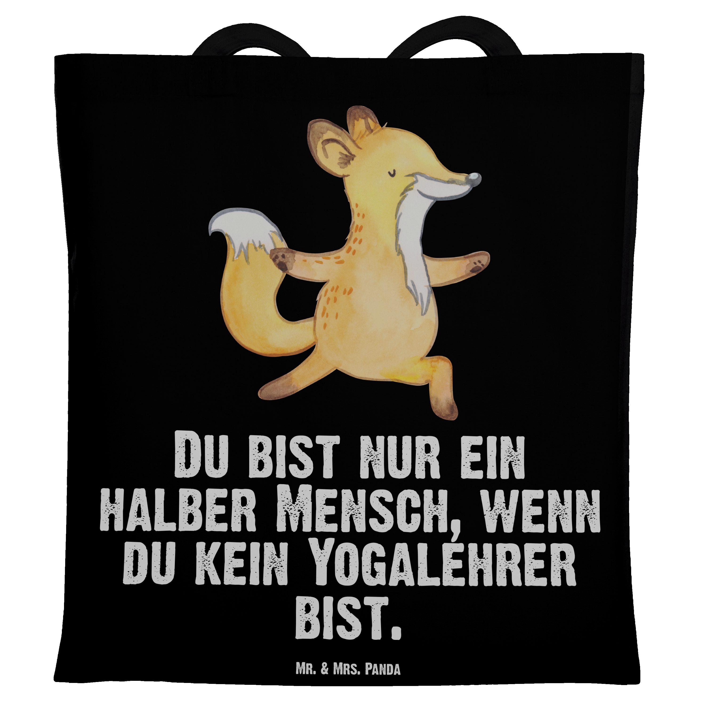 - Tragetasche - Aus (1-tlg) Yogalehrer Schwarz Schenken, Geschenk, & Beuteltasche, Mr. Panda Mrs. mit Herz