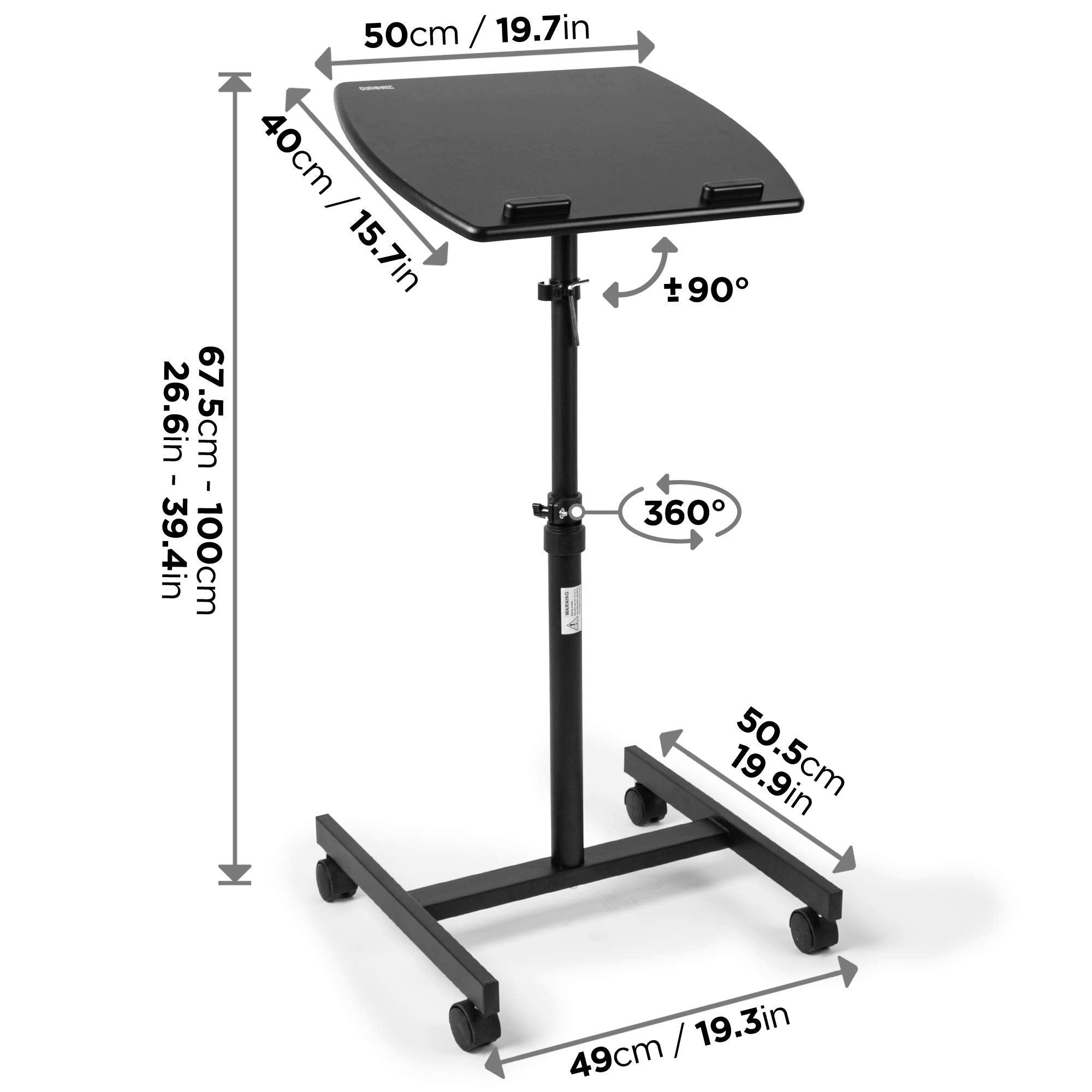 10 Arbeitstisch, Laptoptisch, Schreibtisch x Projektortisch kg, für mit Beistelltisch Laptoptisch bis Computertisch Höhenverstellbarer Duronic WPS27 Beamer, Rolltisch Sofatisch 50 cm Sitz-Stehtisch 40 Rollen,