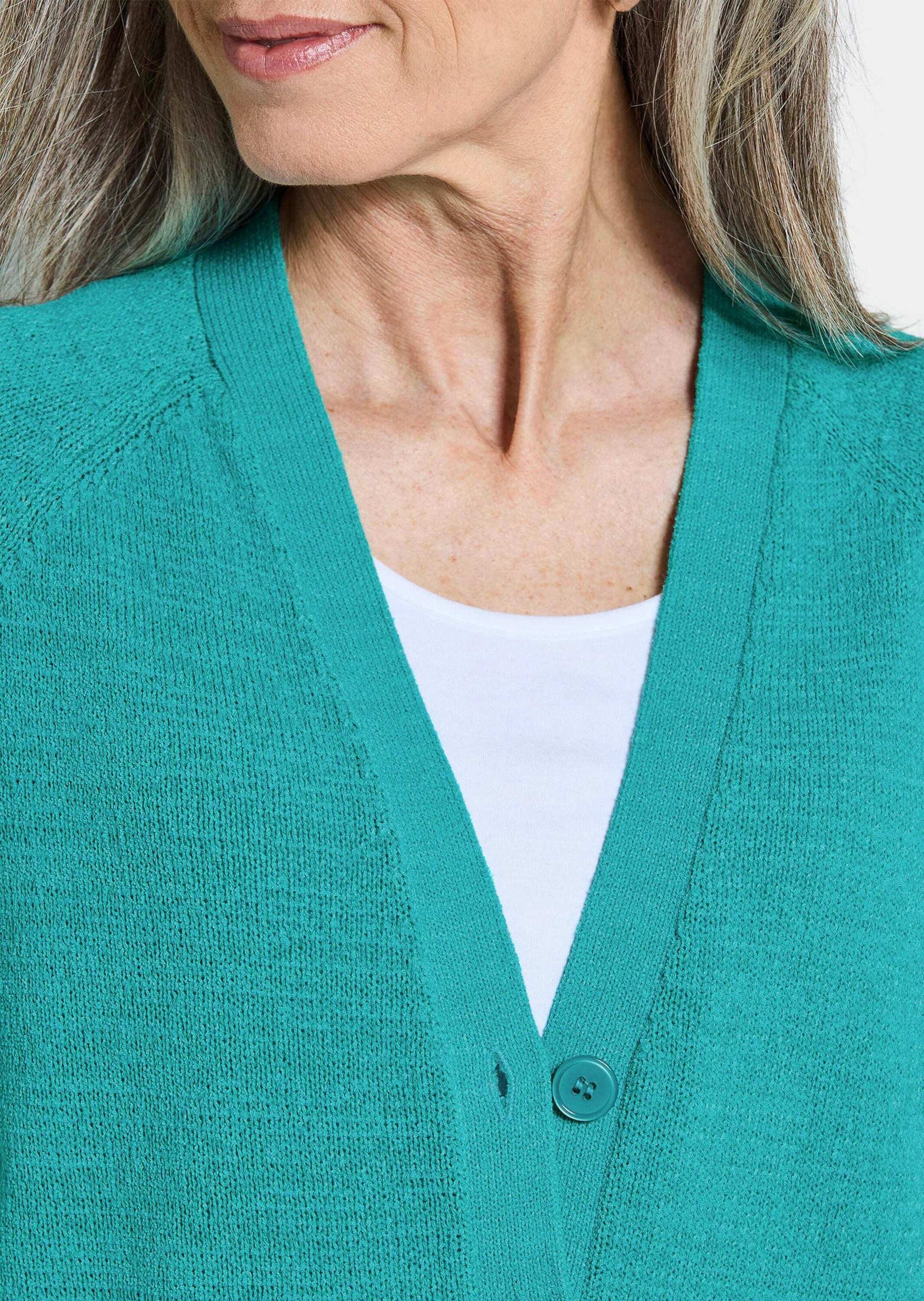 GOLDNER Strickjacke Kurzgröße: Damen Cardigan in Pink, Halbarm Kurzarm Jäckchen gestrickt, V-Ausschnitt, Raglanärmeln