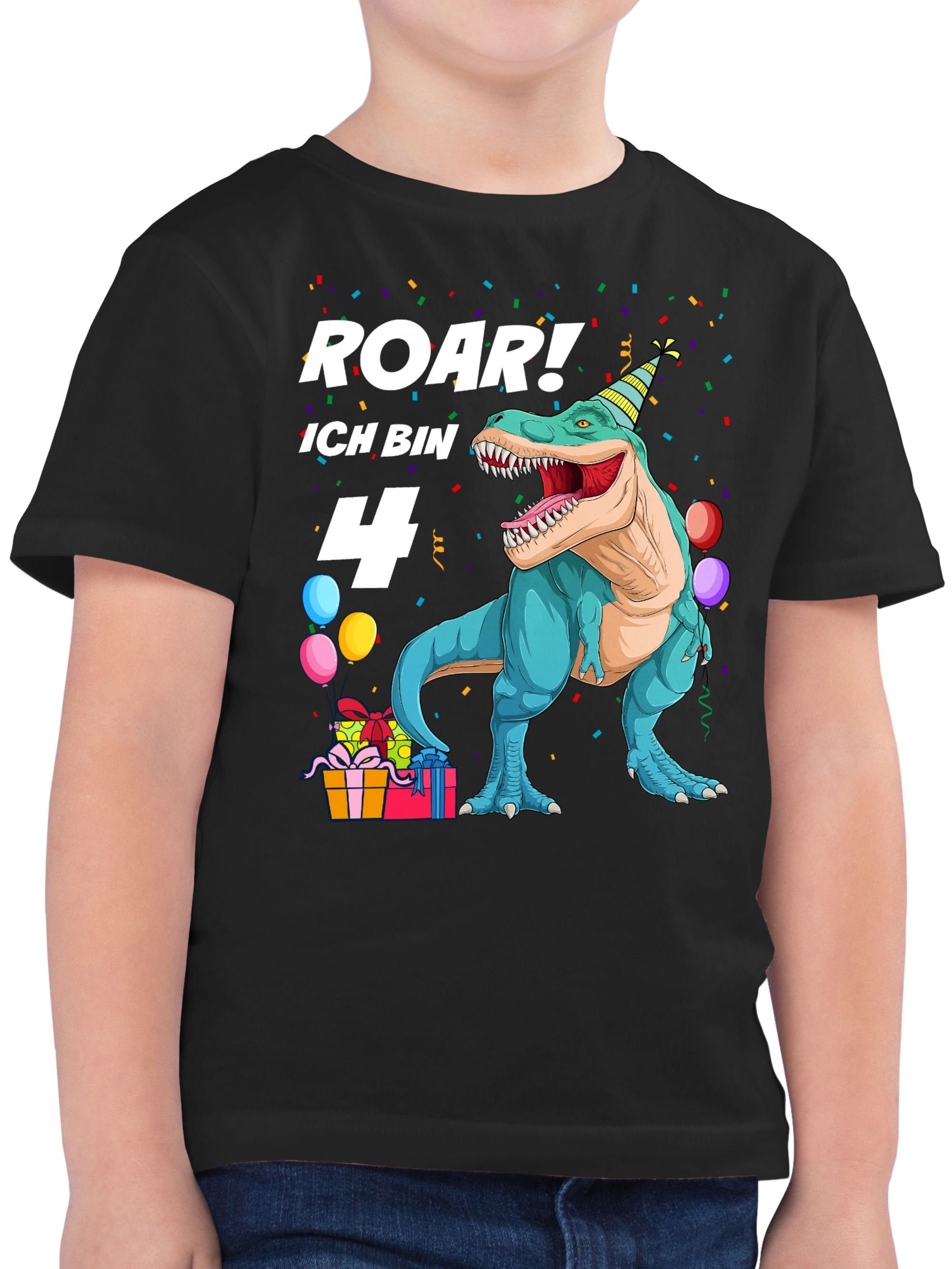 T-Rex Shirtracer Dinosaurier T-Shirt Ich Jahre 4. bin 4 02 Schwarz Dino Geburtstag -