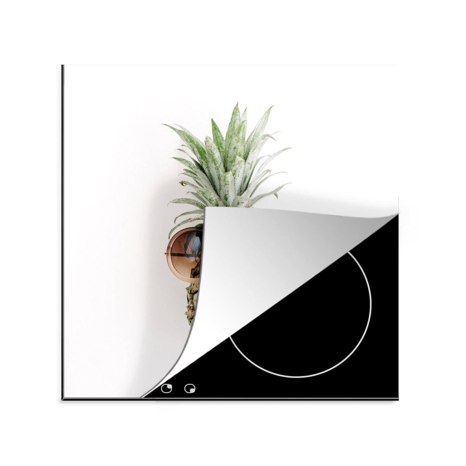 MuchoWow Herdblende-/Abdeckplatte Sonnenbrille - Ananas - Tropisch, Vinyl, (1 tlg), 78x78 cm, Ceranfeldabdeckung, Arbeitsplatte für küche