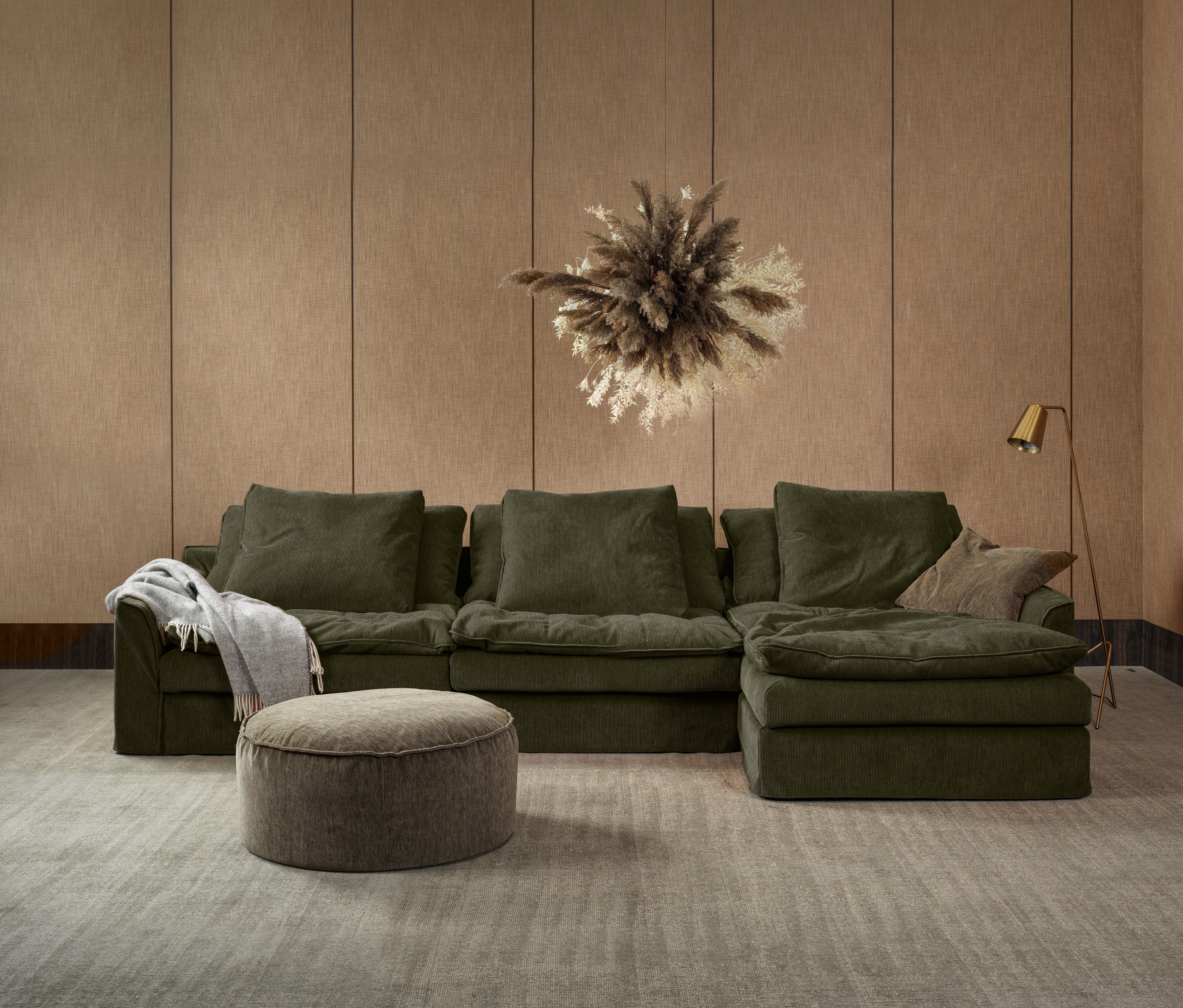 mit green Big-Sofa mit Federn Sake, abnehmbarer gefüllt 6 Hussenbezug, Kissen, furninova Kissen