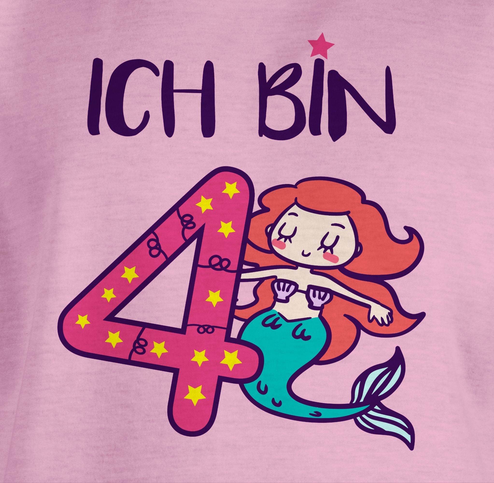 4. Meerjungfrau bin vier Rosa 1 Shirtracer T-Shirt Geburtstag Ich